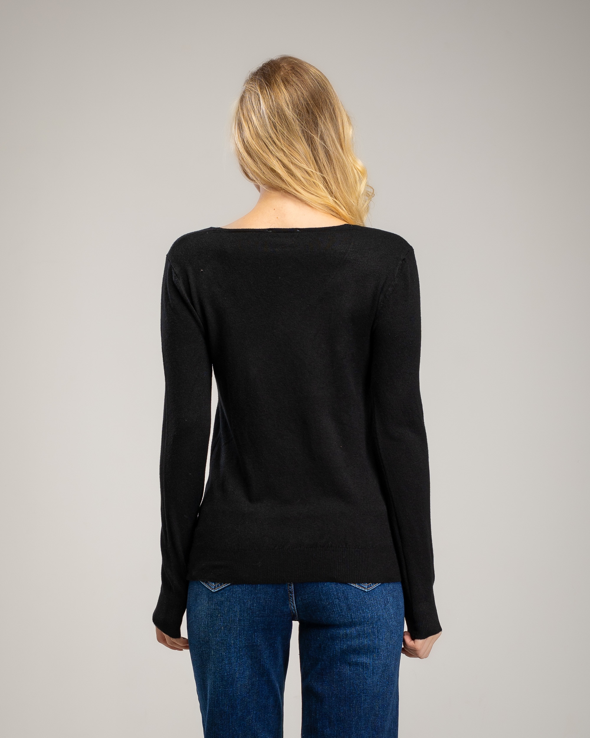 Jersey de punto fino de mujer con cuello pico - Tantra - Negro Negro-2