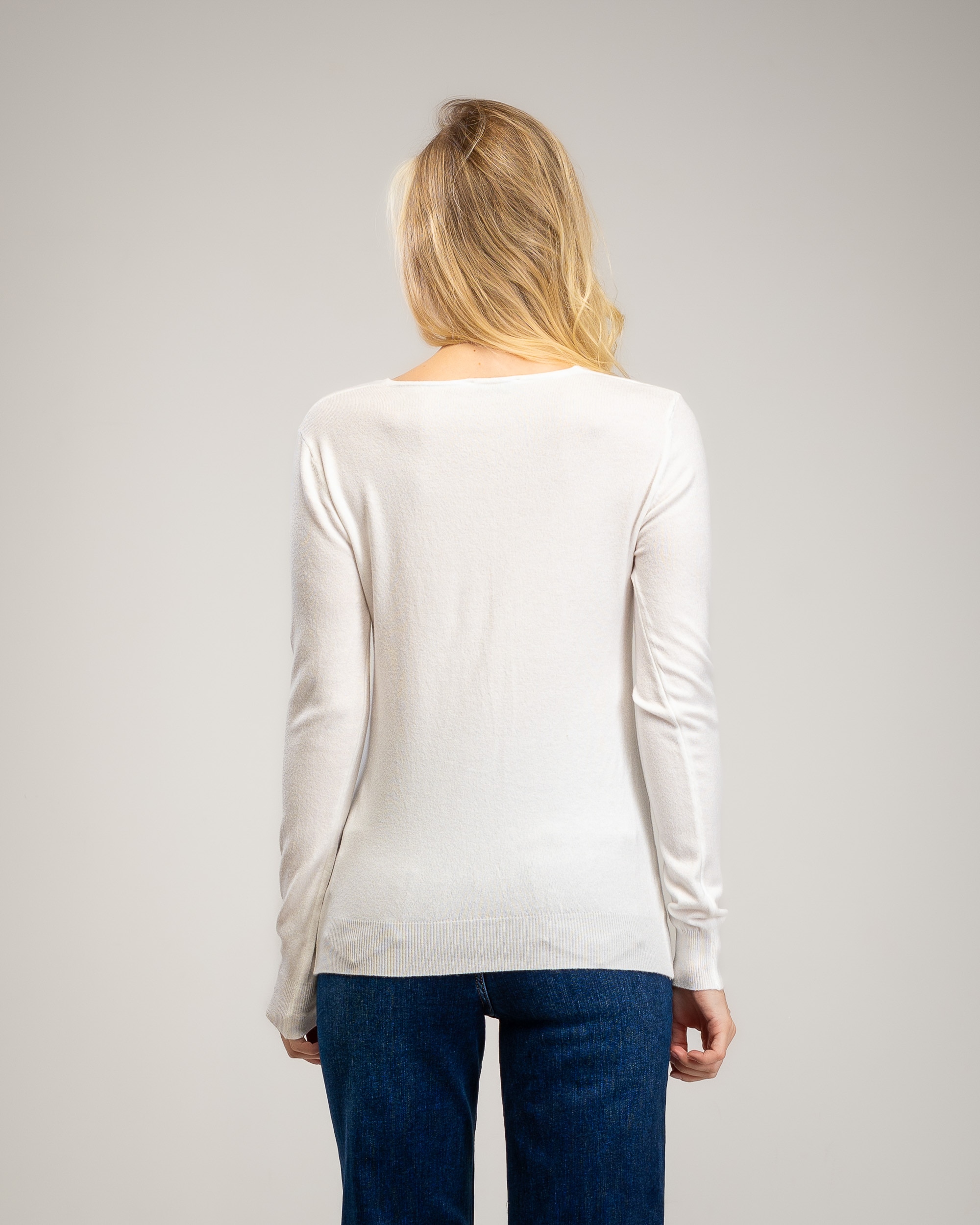 Jersey de punto fino de mujer con cuello pico - Tantra - Blanco Blanco-2