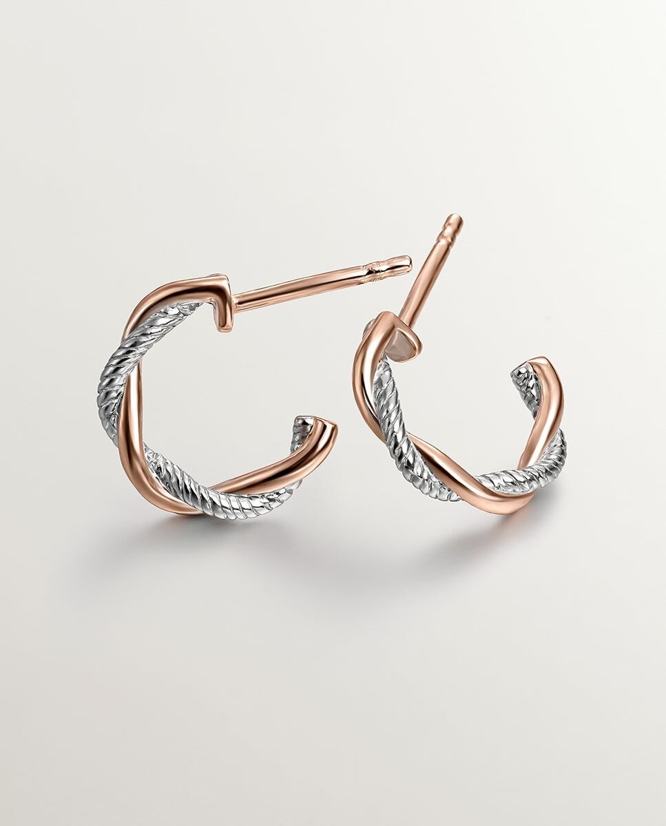 Pendientes de aro trenzado de plata 925 y plata 925 bañada en oro de 18k - Aristocrazy - Rosa Rosa-1