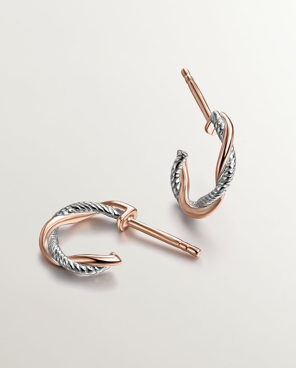 Pendientes de aro trenzado de plata 925 y plata 925 bañada en oro de 18k - Aristocrazy - Rosa Rosa-2