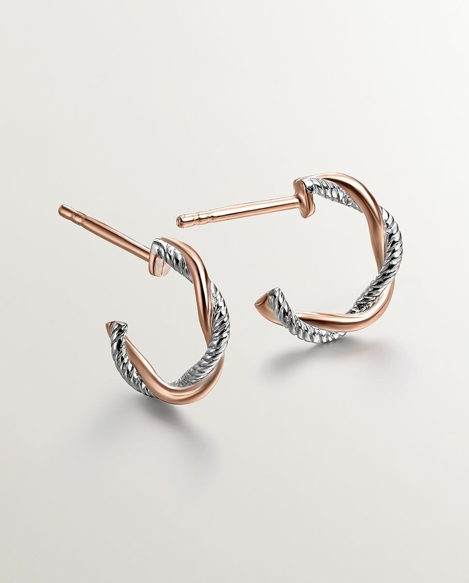 Pendientes de aro trenzado de plata 925 y plata 925 bañada en oro de 18k - Aristocrazy - Rosa Rosa-3