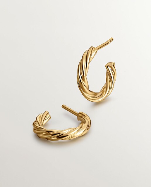 Imagen 0 de Pendientes de aro medianos de plata 925 bañada en oro amarillo de 18K con textura gallonada