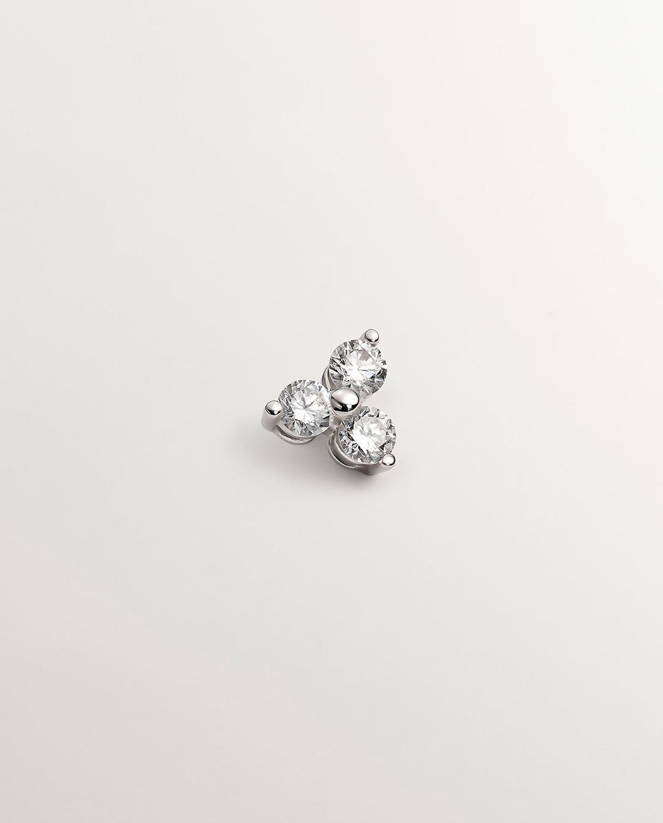 Imagen 1 de Pendiente individual de oro blanco de 18k con trébol de diamantes - Plata Plata
