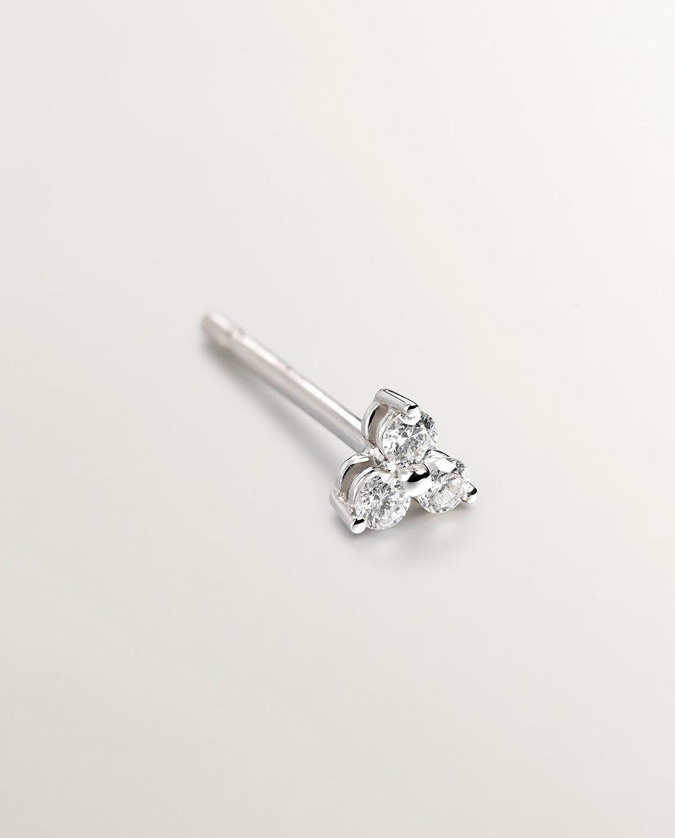 Imagen 3 de Pendiente individual de oro blanco de 18k con trébol de diamantes - Plata Plata