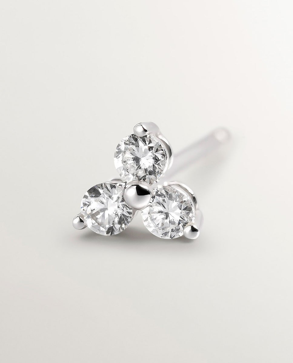 Imagen 5 de Pendiente individual de oro blanco de 18k con trébol de diamantes - Plata Plata