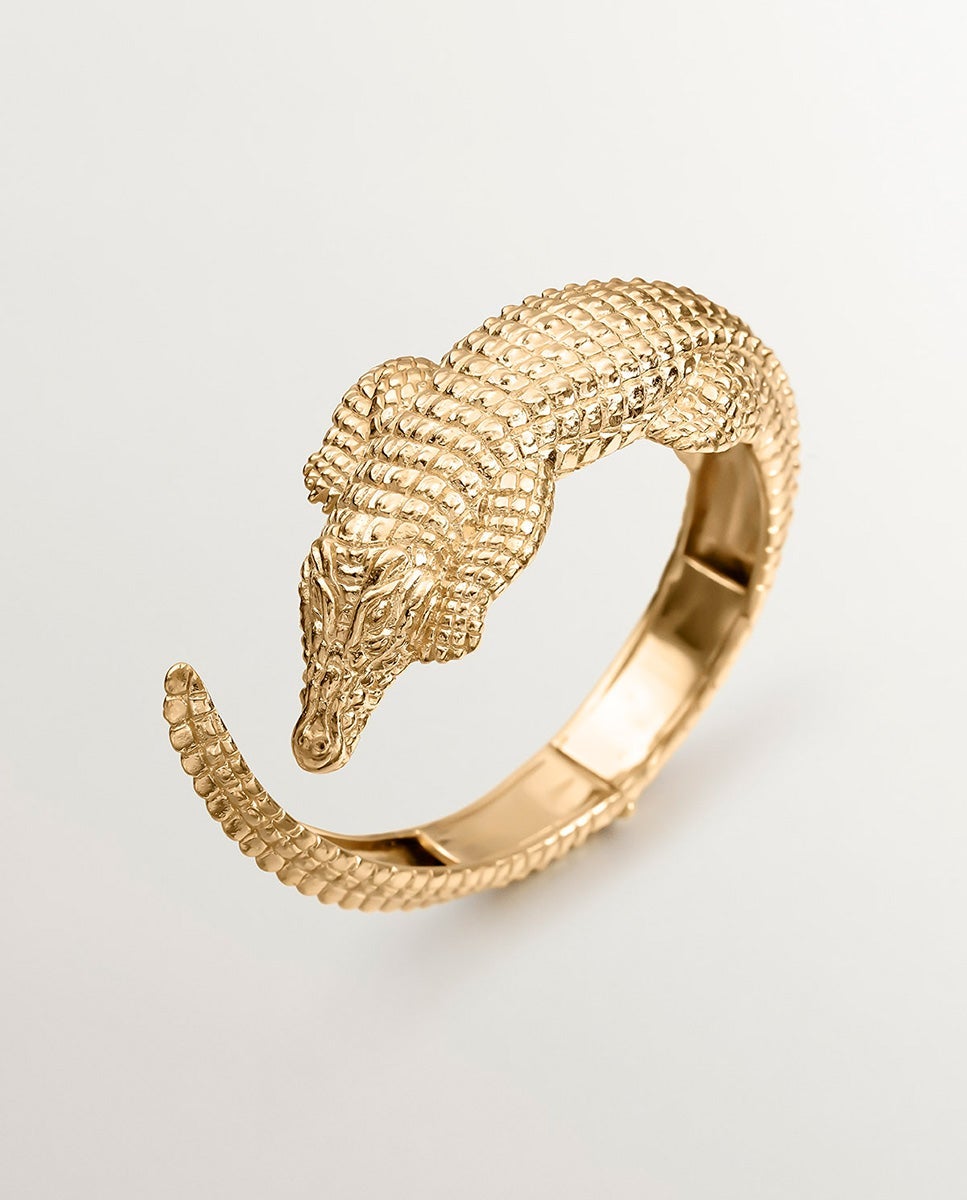 Imagen 1 de Brazalete de plata 925 bañada en oro amarillo de 18k con forma de cocodrilo Dorado
