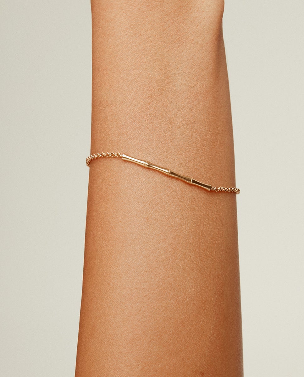 Pulsera de cadena de plata 925 bañada en oro amarillo de 18k con caña de bambú - Aristocrazy - Dorado Dorado-2