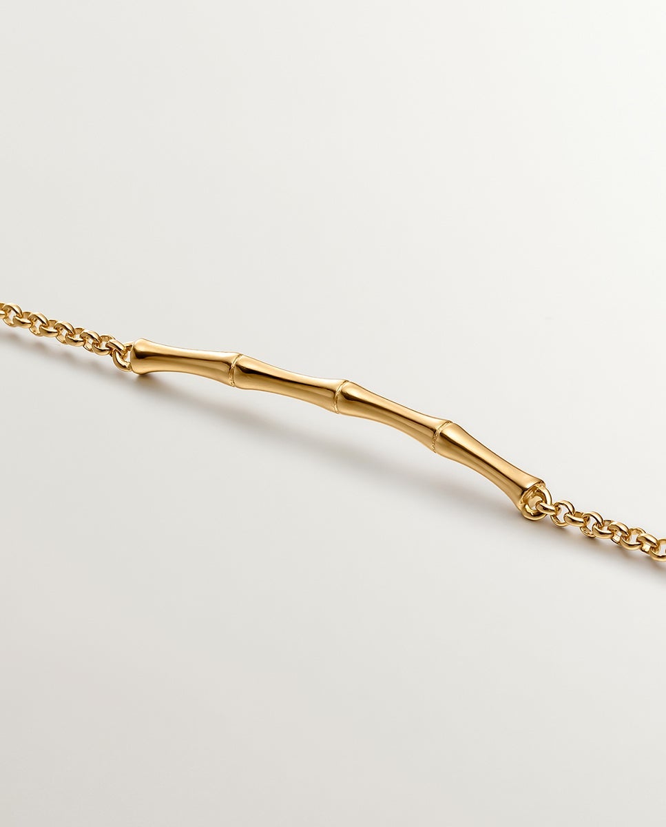 Pulsera de cadena de plata 925 bañada en oro amarillo de 18k con caña de bambú - Aristocrazy - Dorado Dorado-3