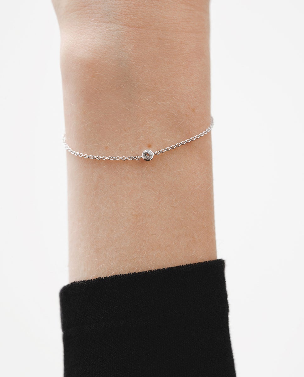 Pulsera de cadena solitario de plata 925 con topacio blanco - Aristocrazy - Plata Plata-1