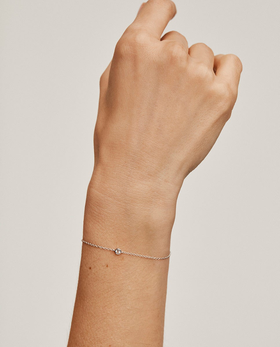 Pulsera de cadena solitario de plata 925 con topacio blanco - Aristocrazy - Plata Plata-4