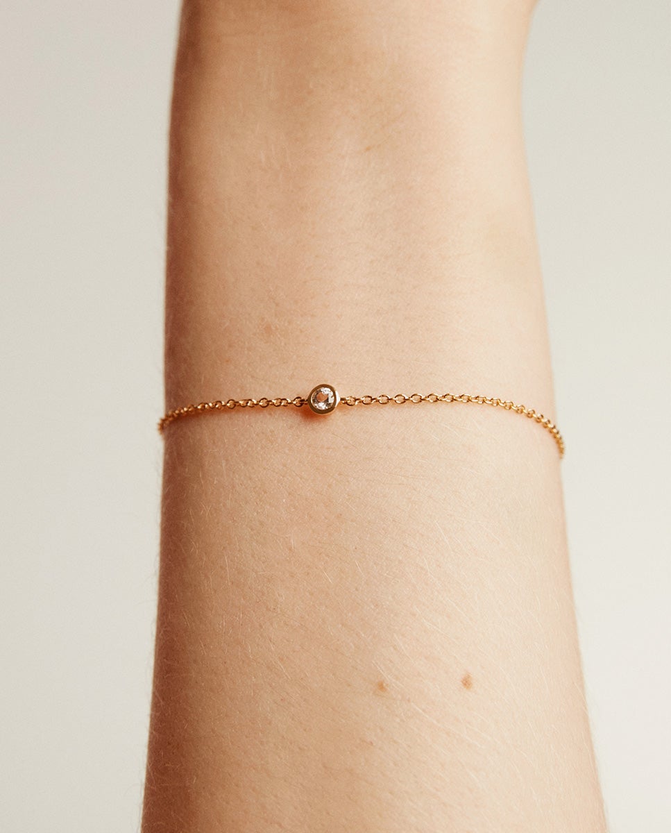 Pulsera solitario de plata 925 bañada en oro amarillo de 18k con topacio - Aristocrazy - Blanco Blanco-2