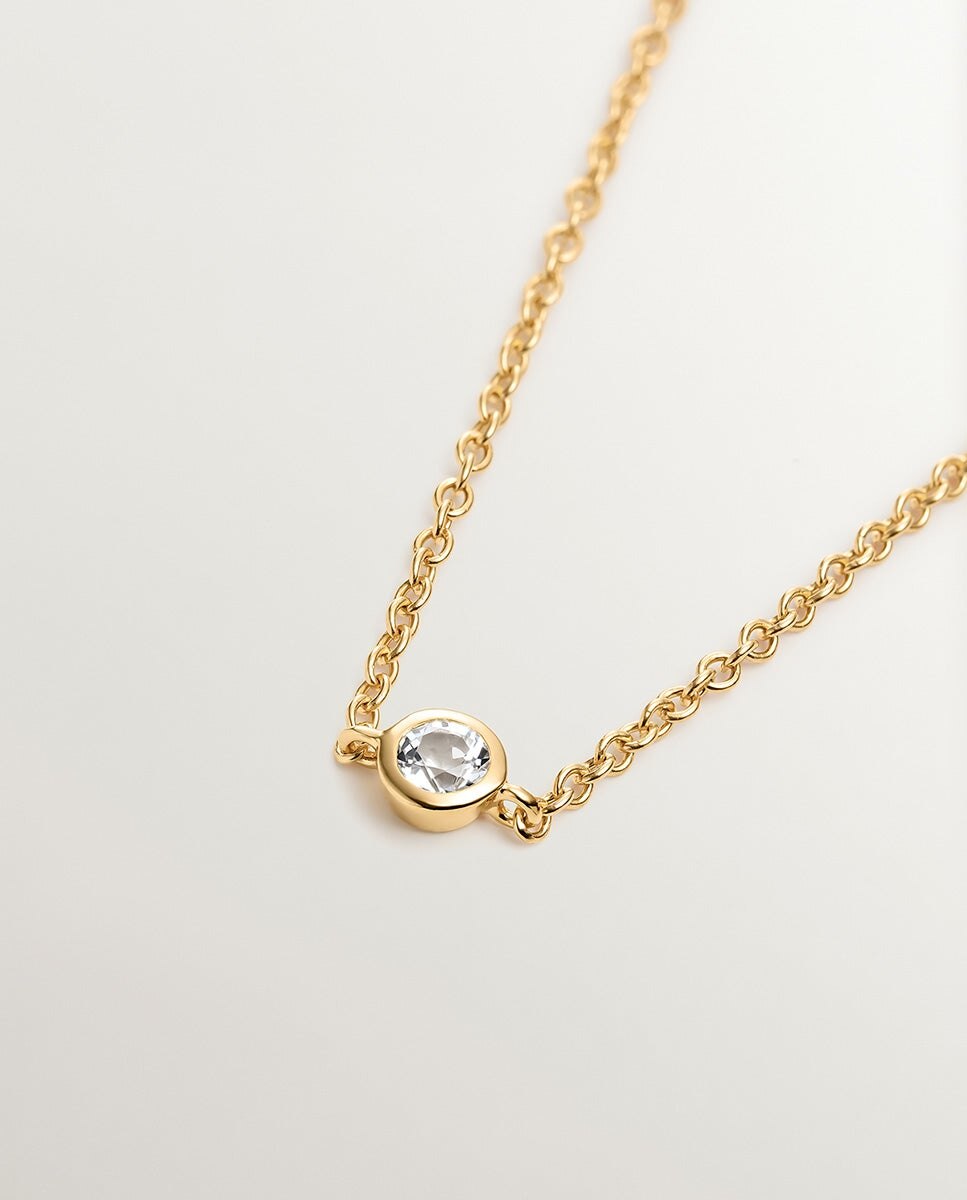 Pulsera solitario de plata 925 bañada en oro amarillo de 18k con topacio - Aristocrazy - Blanco Blanco-3