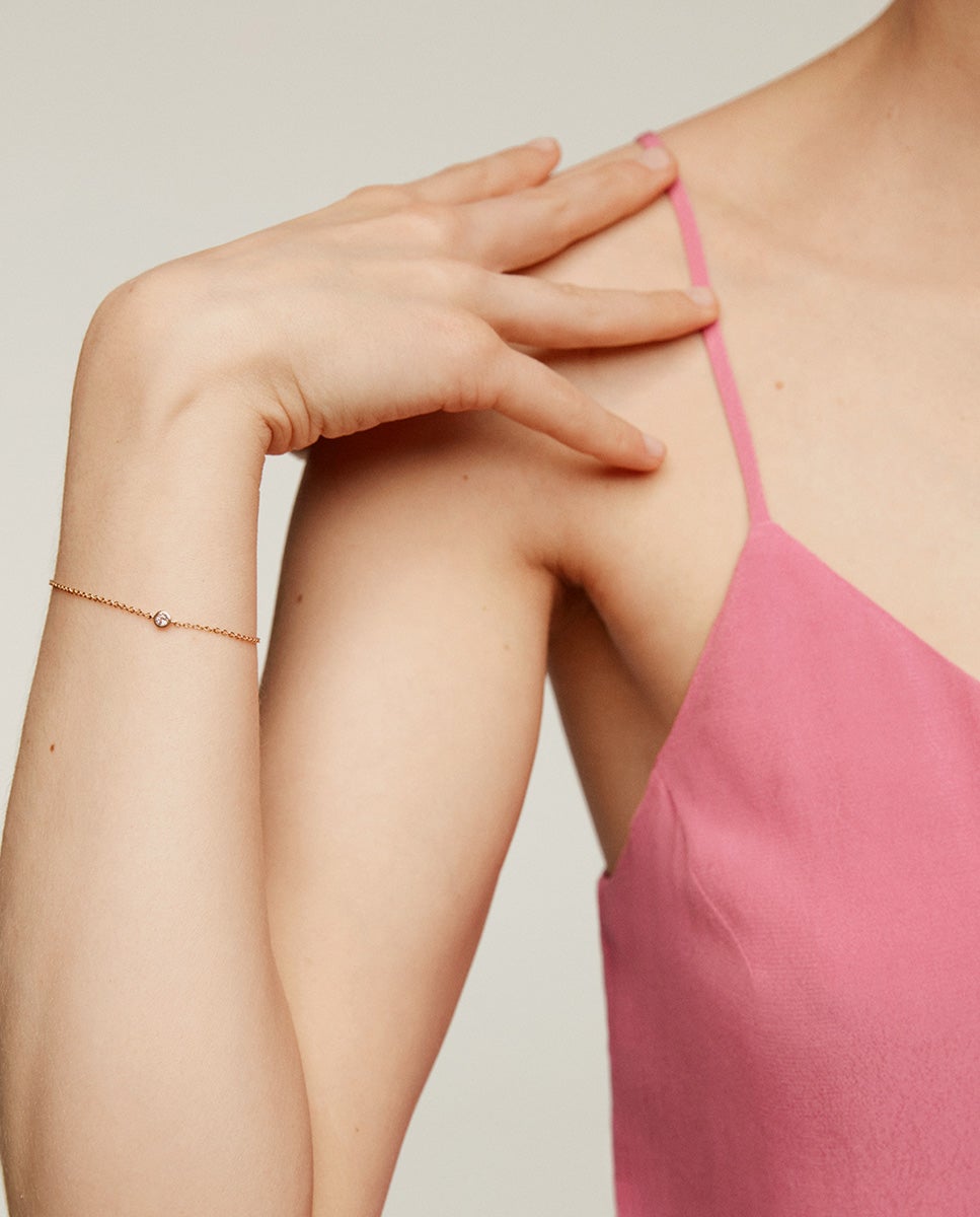 Pulsera solitario de plata 925 bañada en oro amarillo de 18k con topacio - Aristocrazy - Blanco Blanco-4