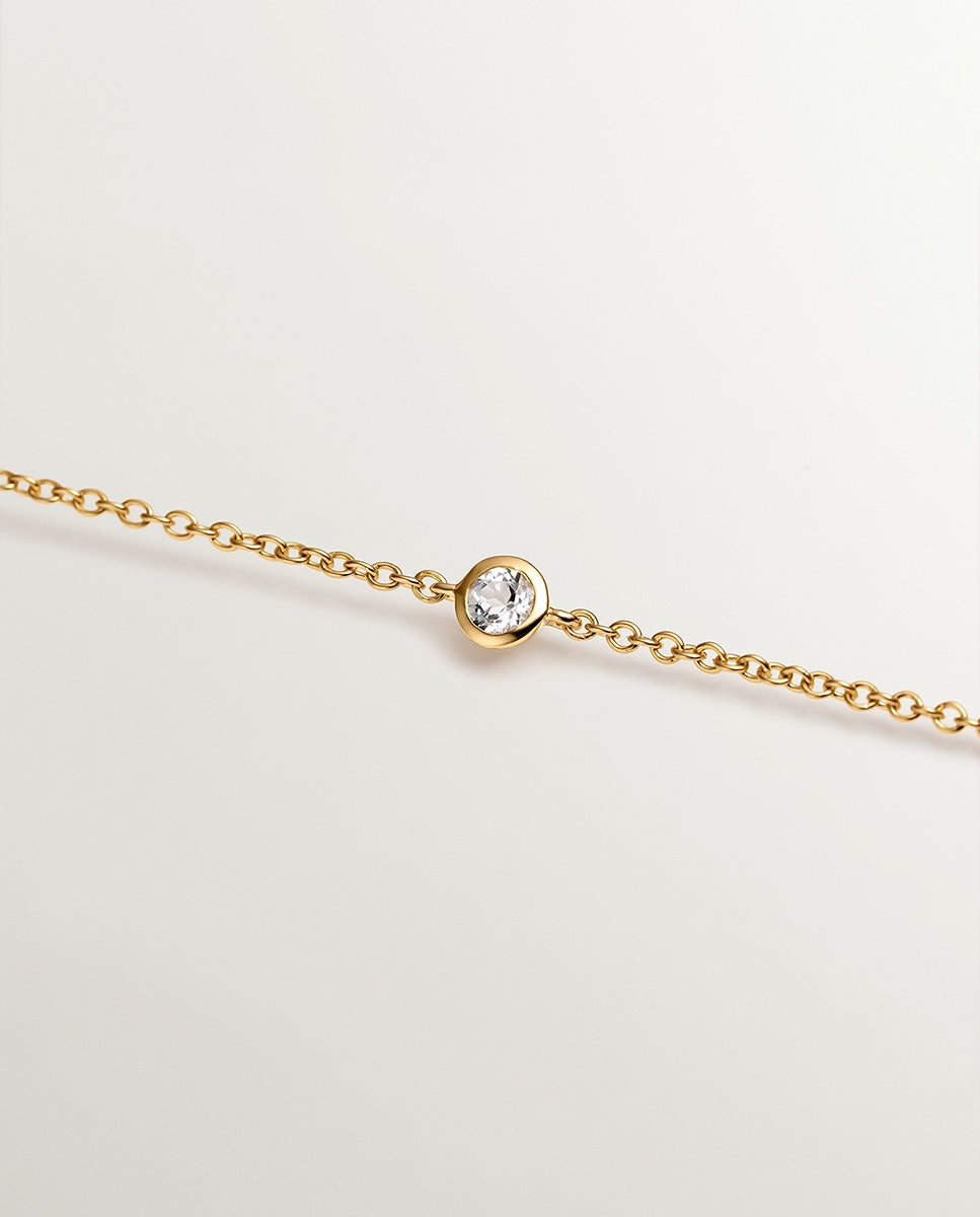 Pulsera solitario de plata 925 bañada en oro amarillo de 18k con topacio - Aristocrazy - Blanco Blanco-5