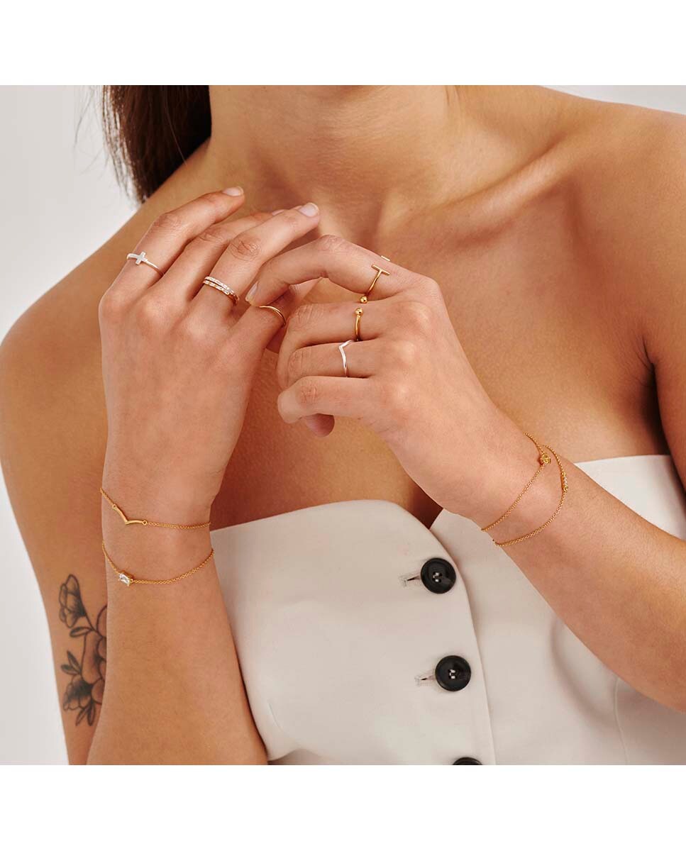Pulsera Basics de plata dorada Blanco-2