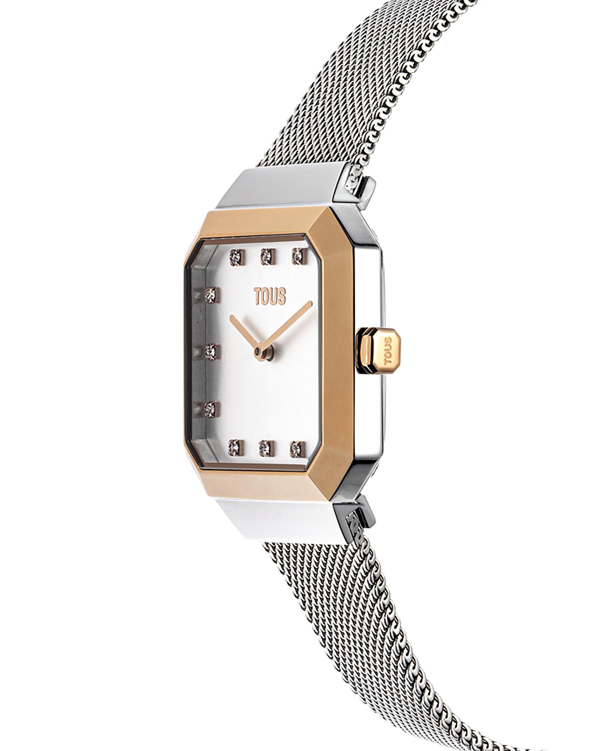 Relógio Analógico Karat Squared de Aço Iprg Rosa e Bracelete de Aço Ouro-2