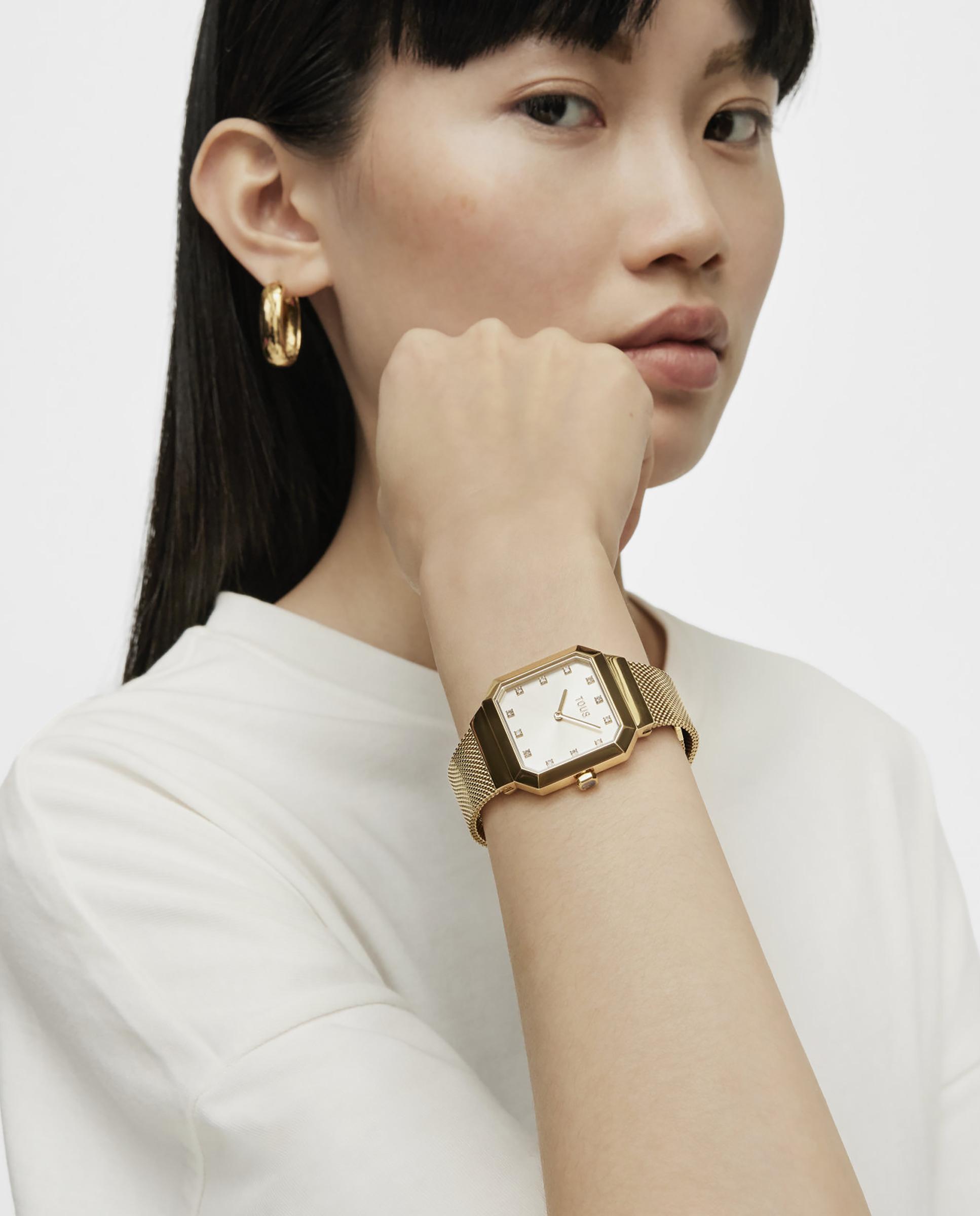 Relógio Analógico Karat Squared com Bracelete de Aço Ipg em Dourado Ouro-6