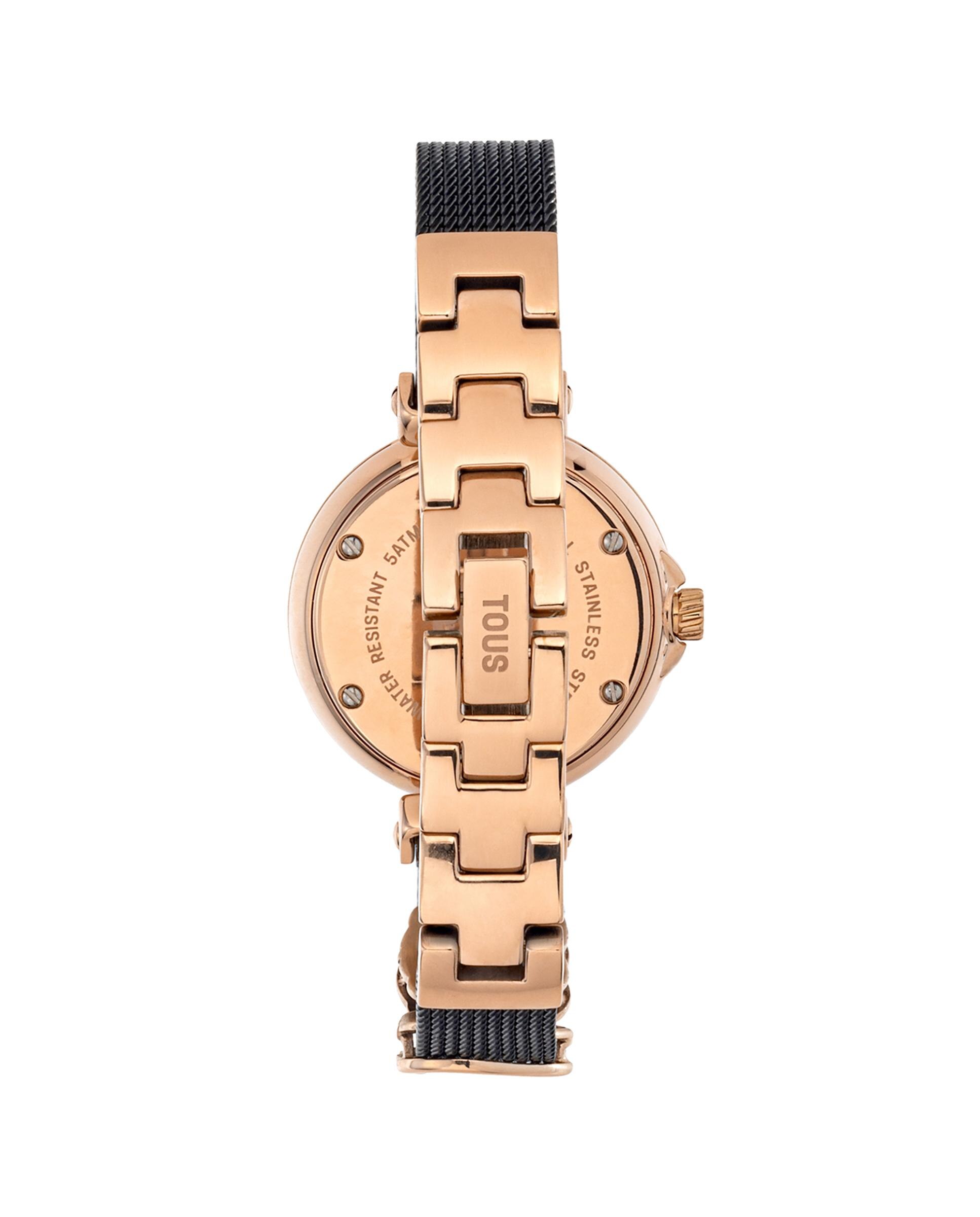 Relógio Analógico Icon Charms com Bracelete de Aço Preto / Rosa-3