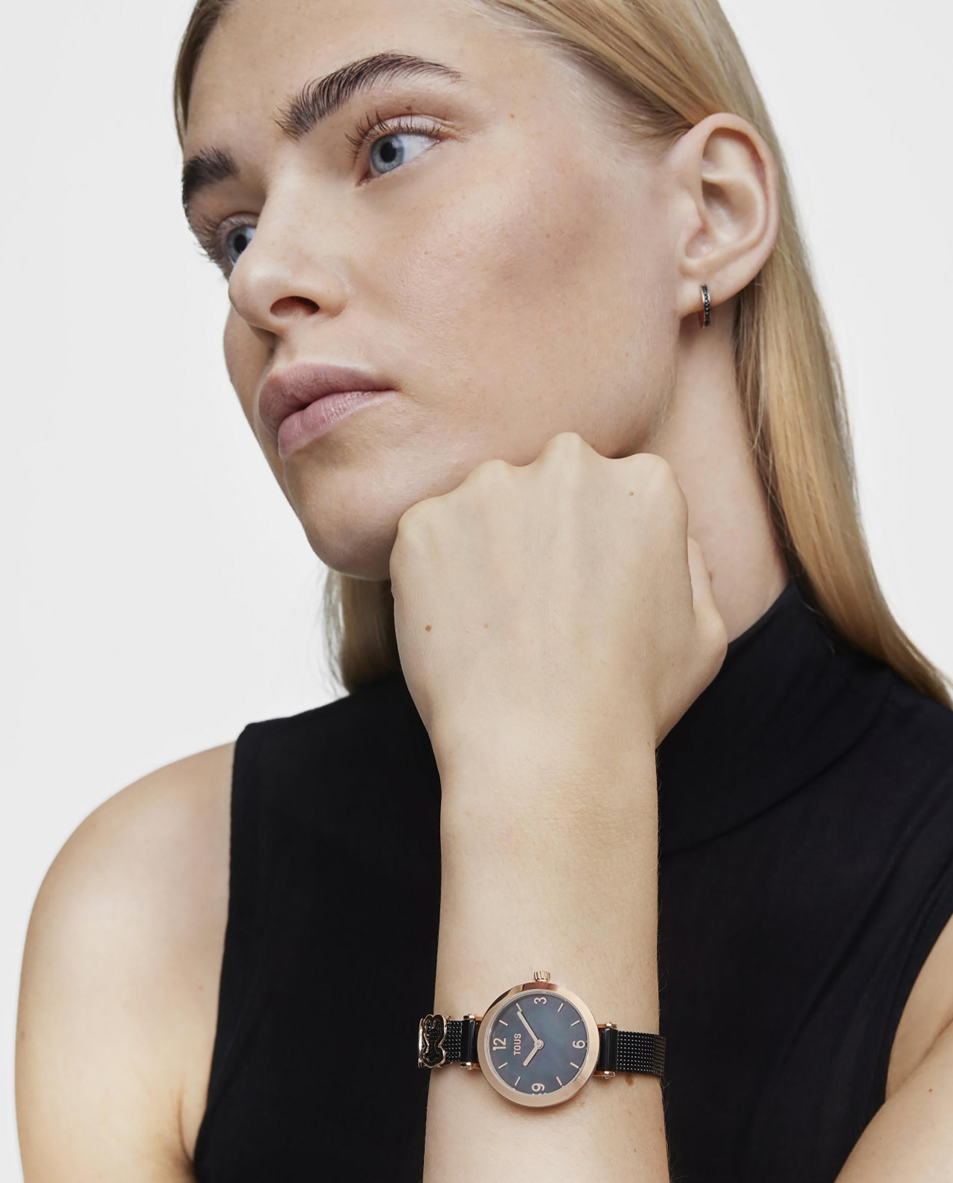 Relógio Analógico Icon Charms com Bracelete de Aço Preto / Rosa-5