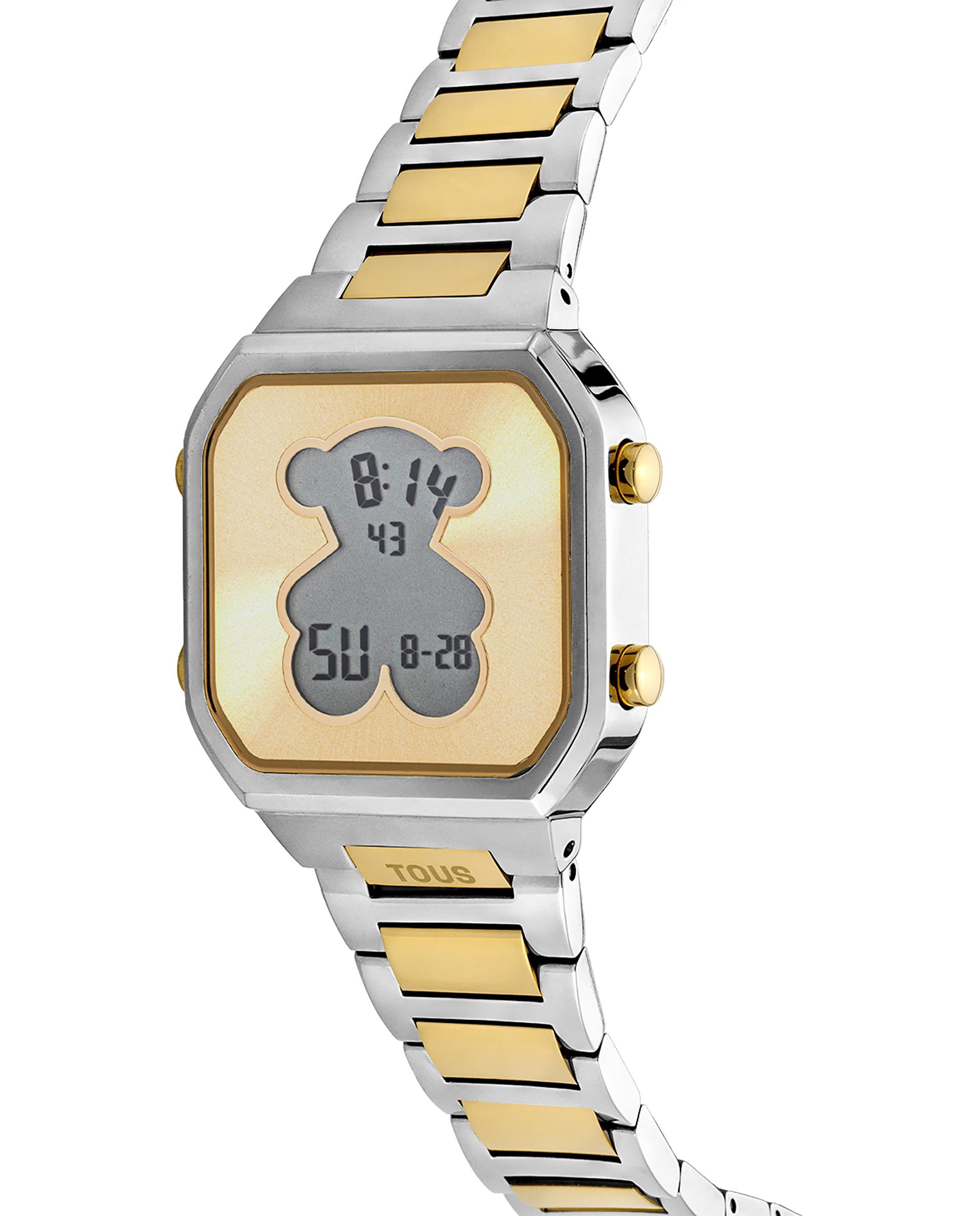 Relógio Digital D-bear com Bracelete de Aço Ss e Aço Ipg em Dourado Ouro / Prata-2
