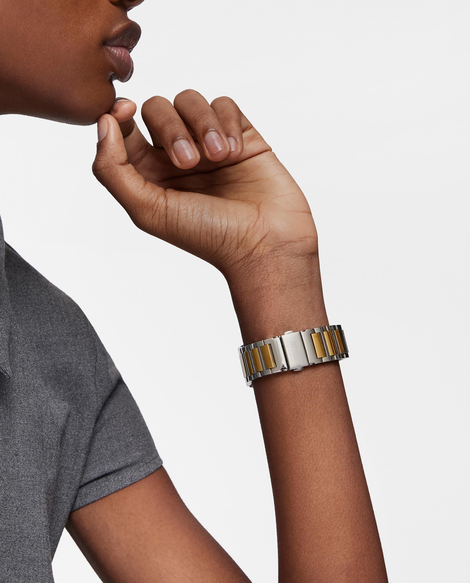 Relógio Digital D-bear com Bracelete de Aço Ss e Aço Ipg em Dourado Ouro / Prata-6