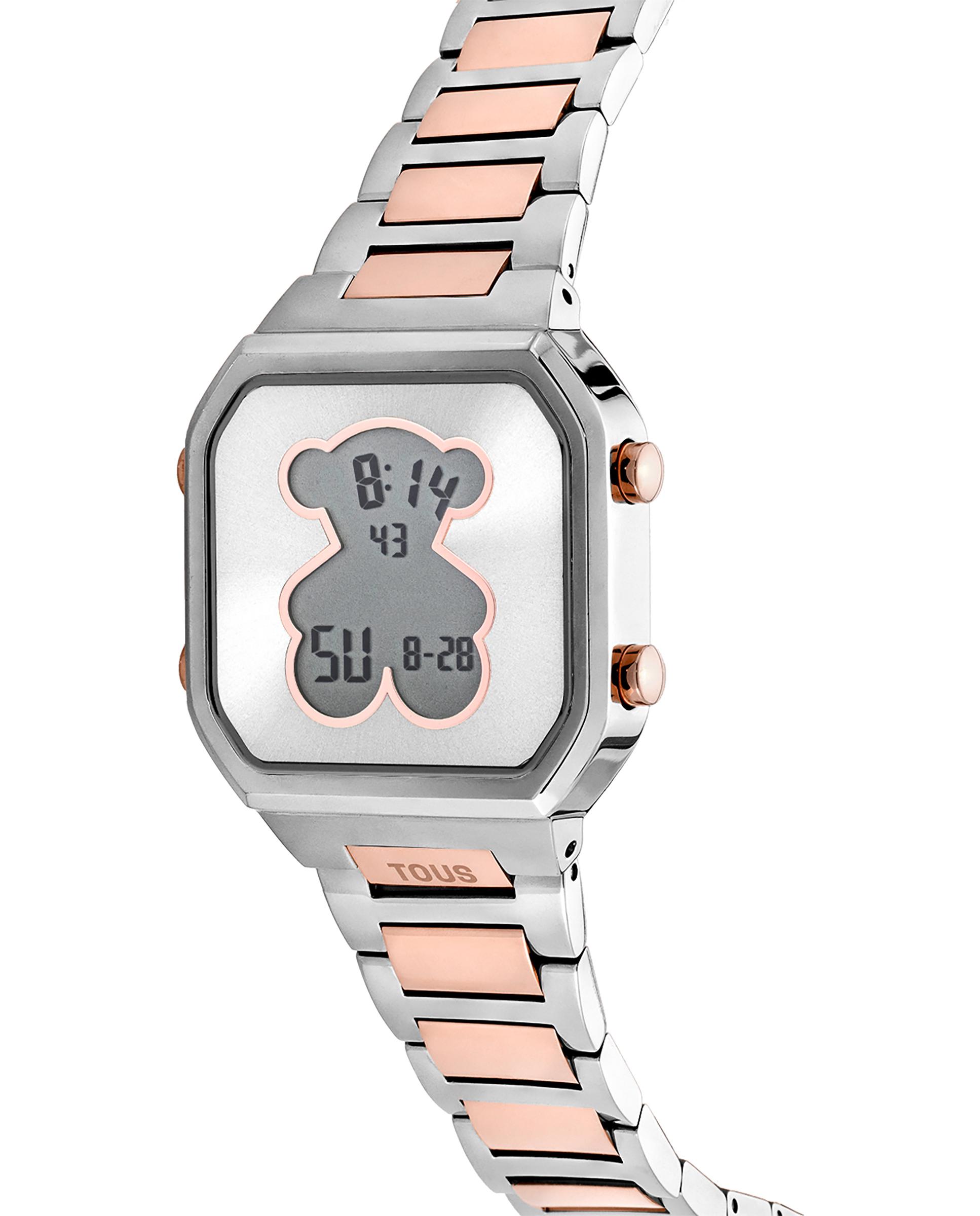 Relógio Digital D-bear com Bracelete de Aço Ss e Aço Iprg em Rosa Prata / Rosa-2