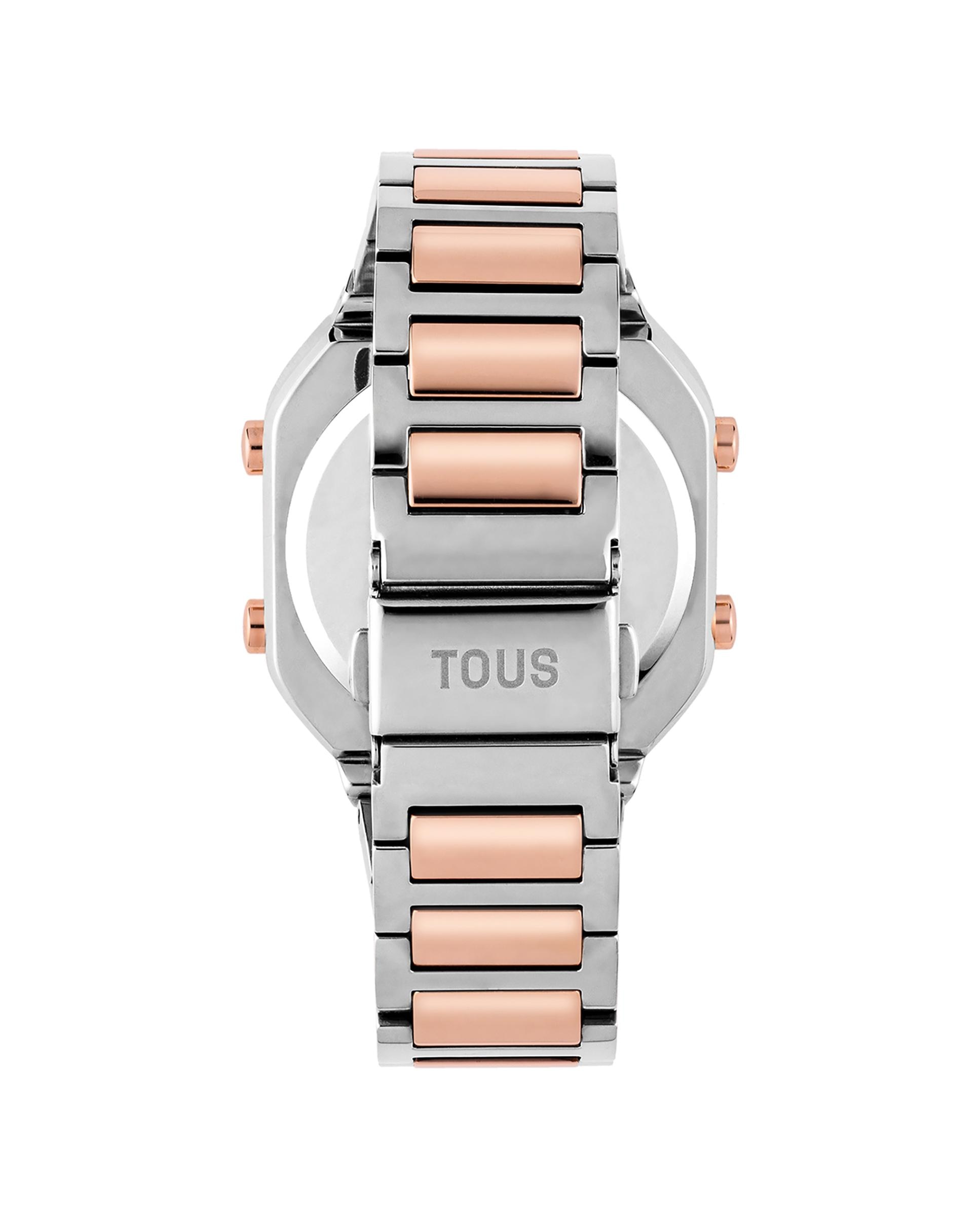 Relógio Digital D-bear com Bracelete de Aço Ss e Aço Iprg em Rosa Prata / Rosa-3