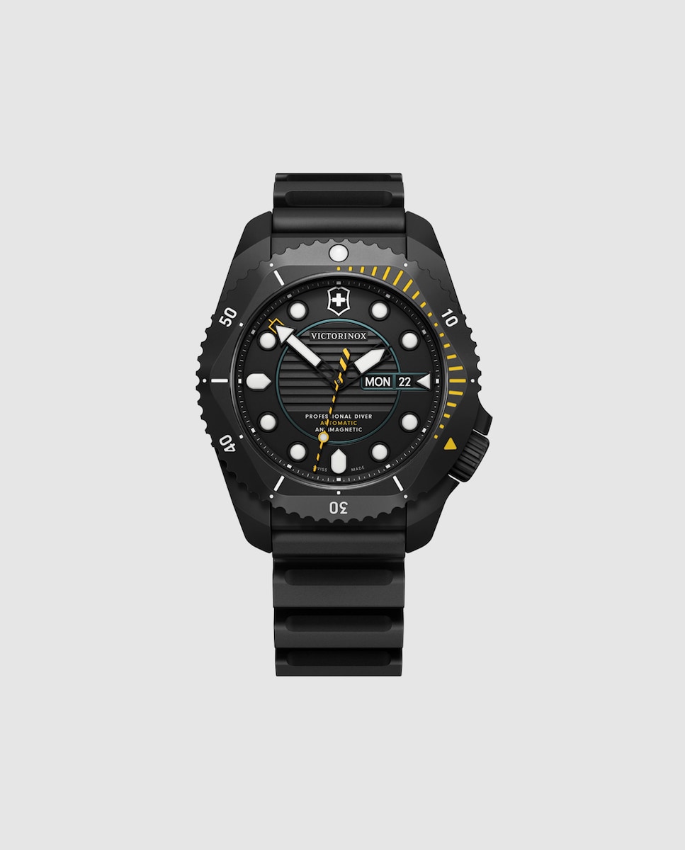 Reloj de hombre Dive pro V241997 automático de caucho y correa negra Negro-1