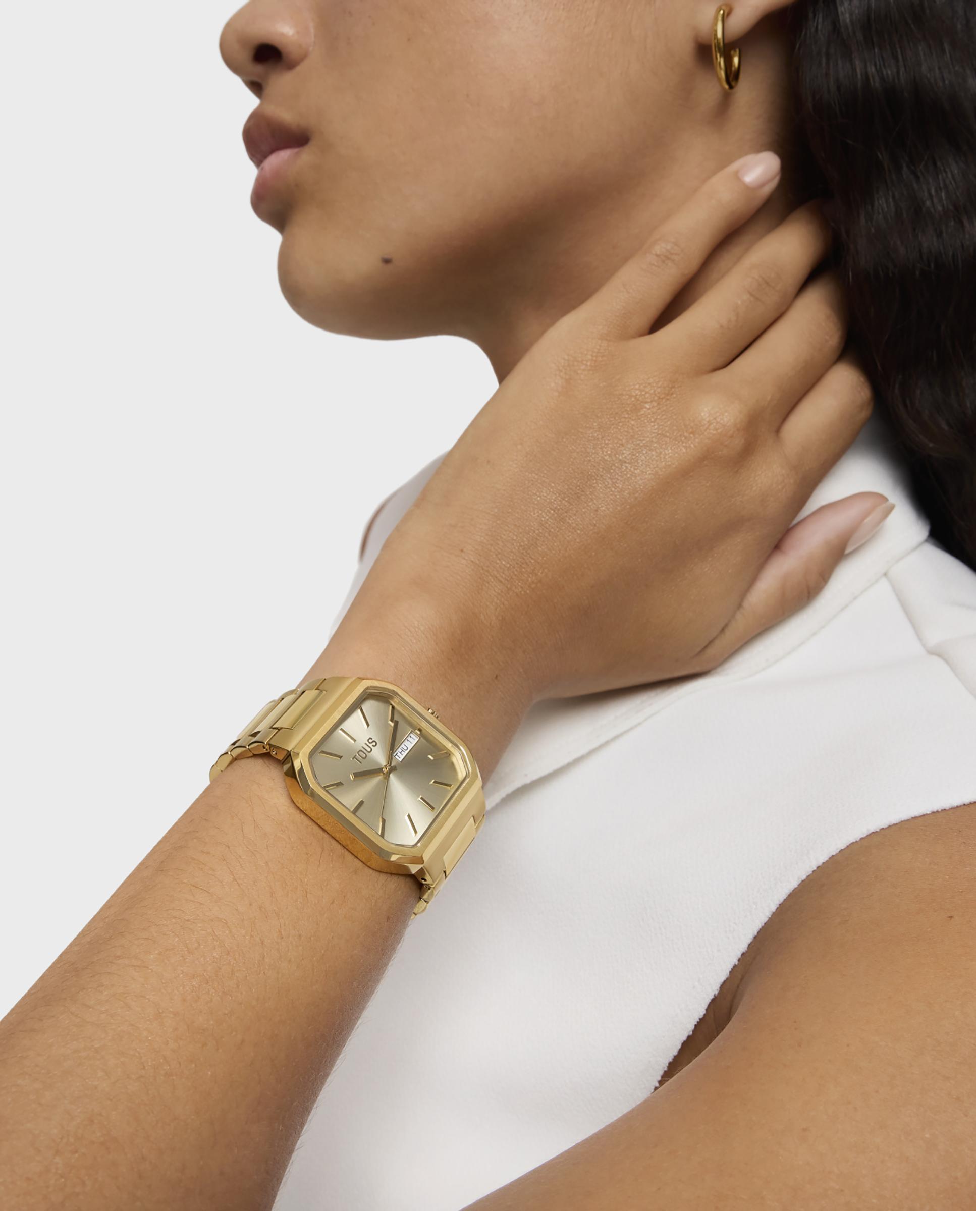 Relógio Analógico Lit com Bracelete de Aço Ipg em Dourado Ouro-5