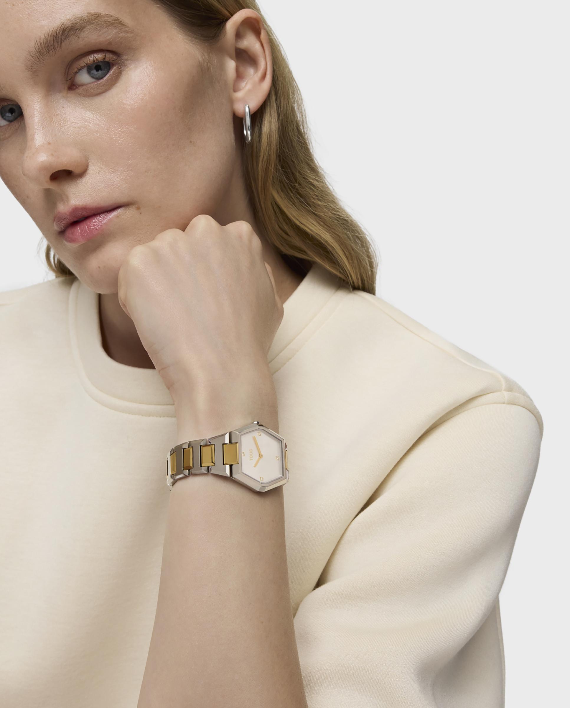 Relógio Digital Karat com Bracelete de Aço Ss e Aço Ipg Dourado Ouro / Prata-5
