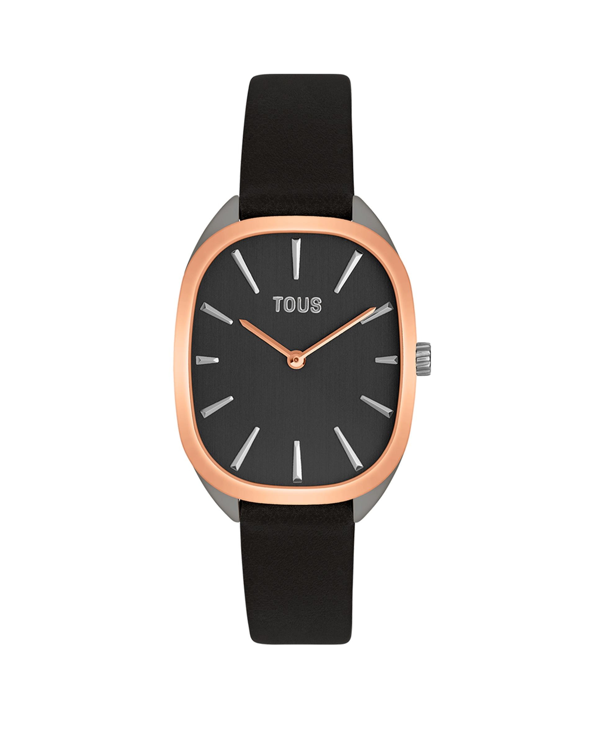 Relógio Analógico Heritage de Aço Iprg Rosa com Bracelete de Pele em Preto Preto / Rosa-1