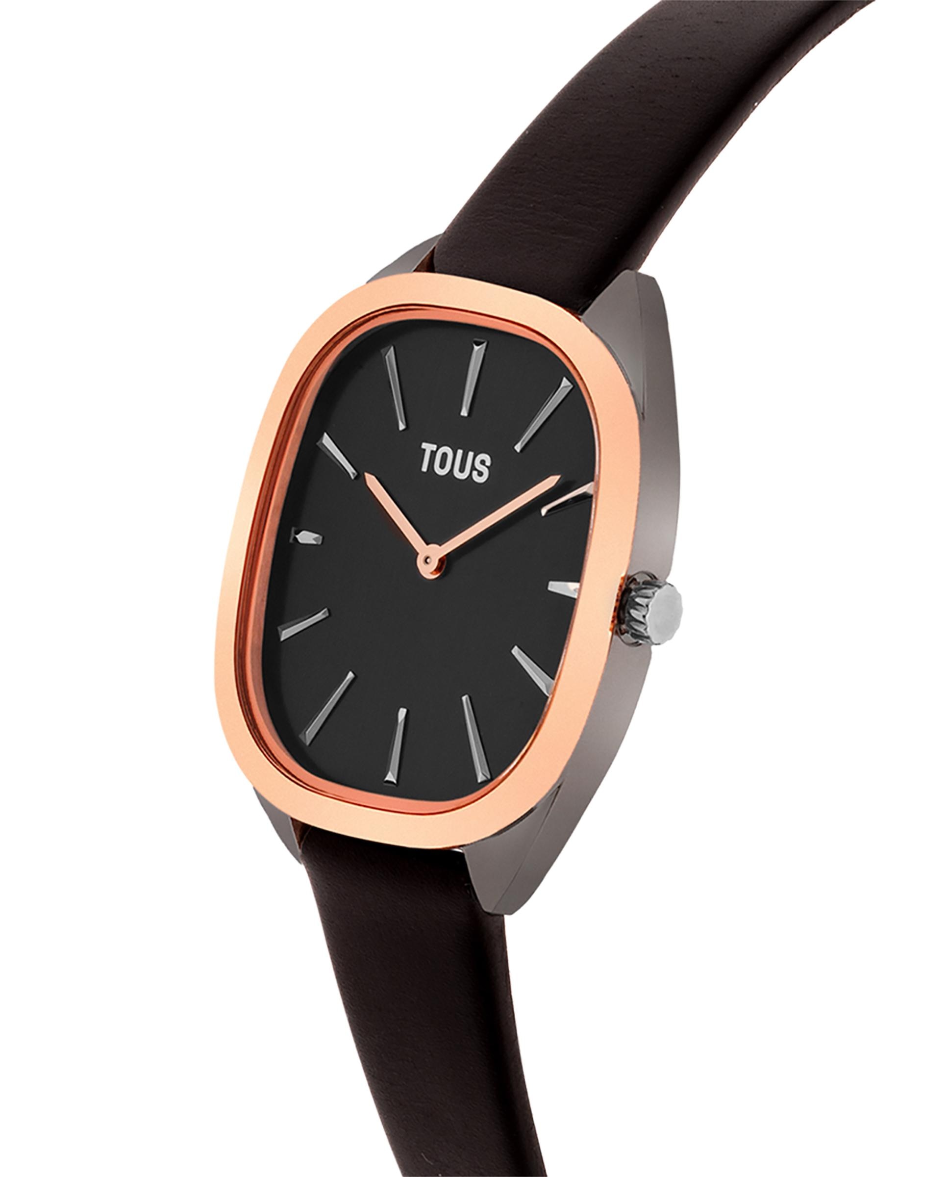 Relógio Analógico Heritage de Aço Iprg Rosa com Bracelete de Pele em Preto Preto / Rosa-2
