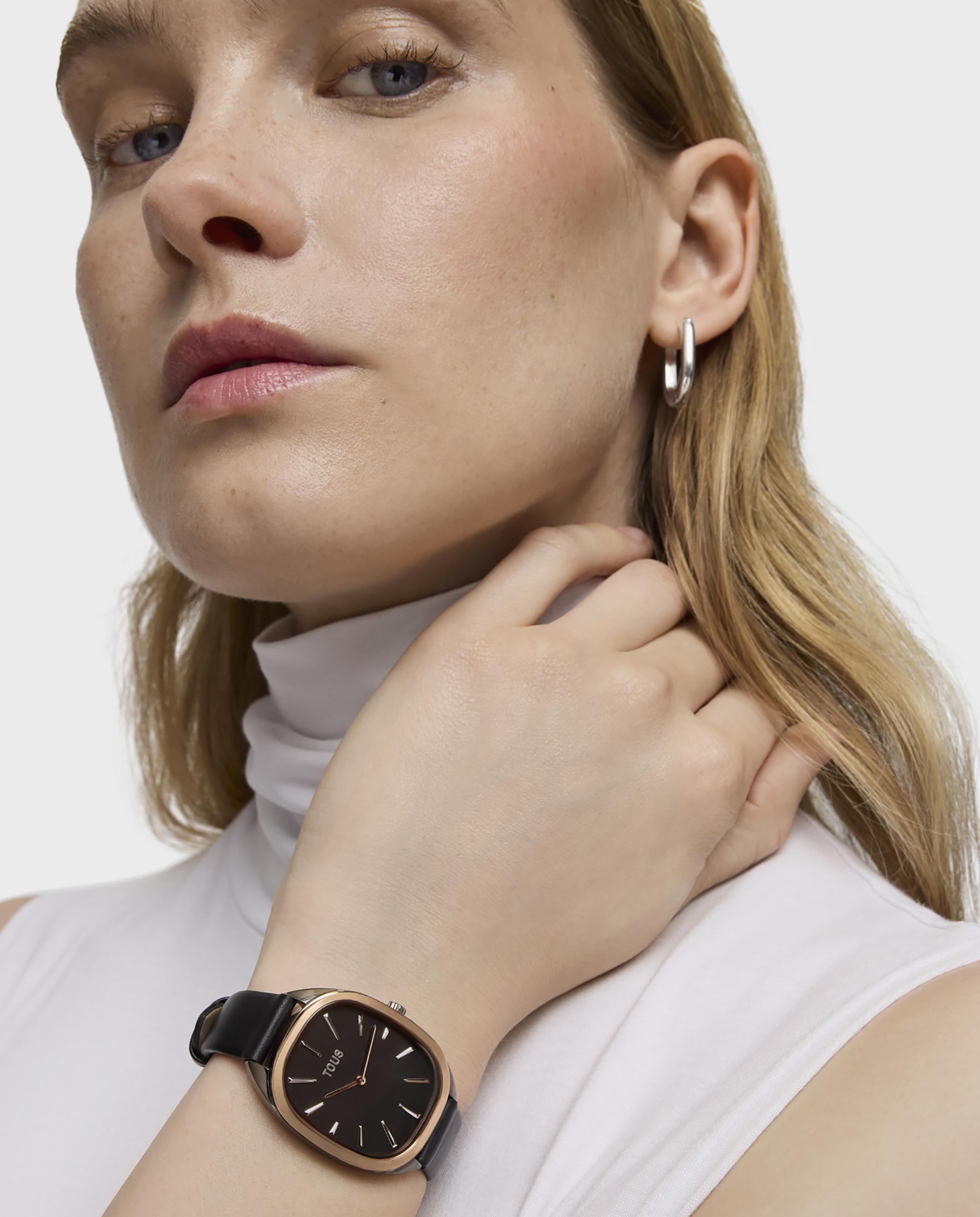 Relógio Analógico Heritage de Aço Iprg Rosa com Bracelete de Pele em Preto Preto / Rosa-4