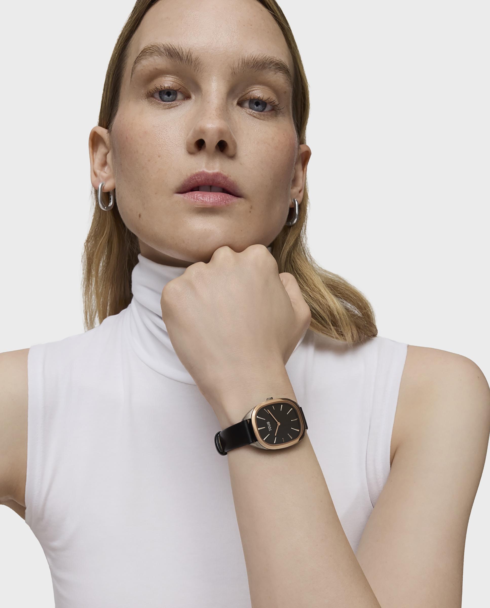 Relógio Analógico Heritage de Aço Iprg Rosa com Bracelete de Pele em Preto Preto / Rosa-5