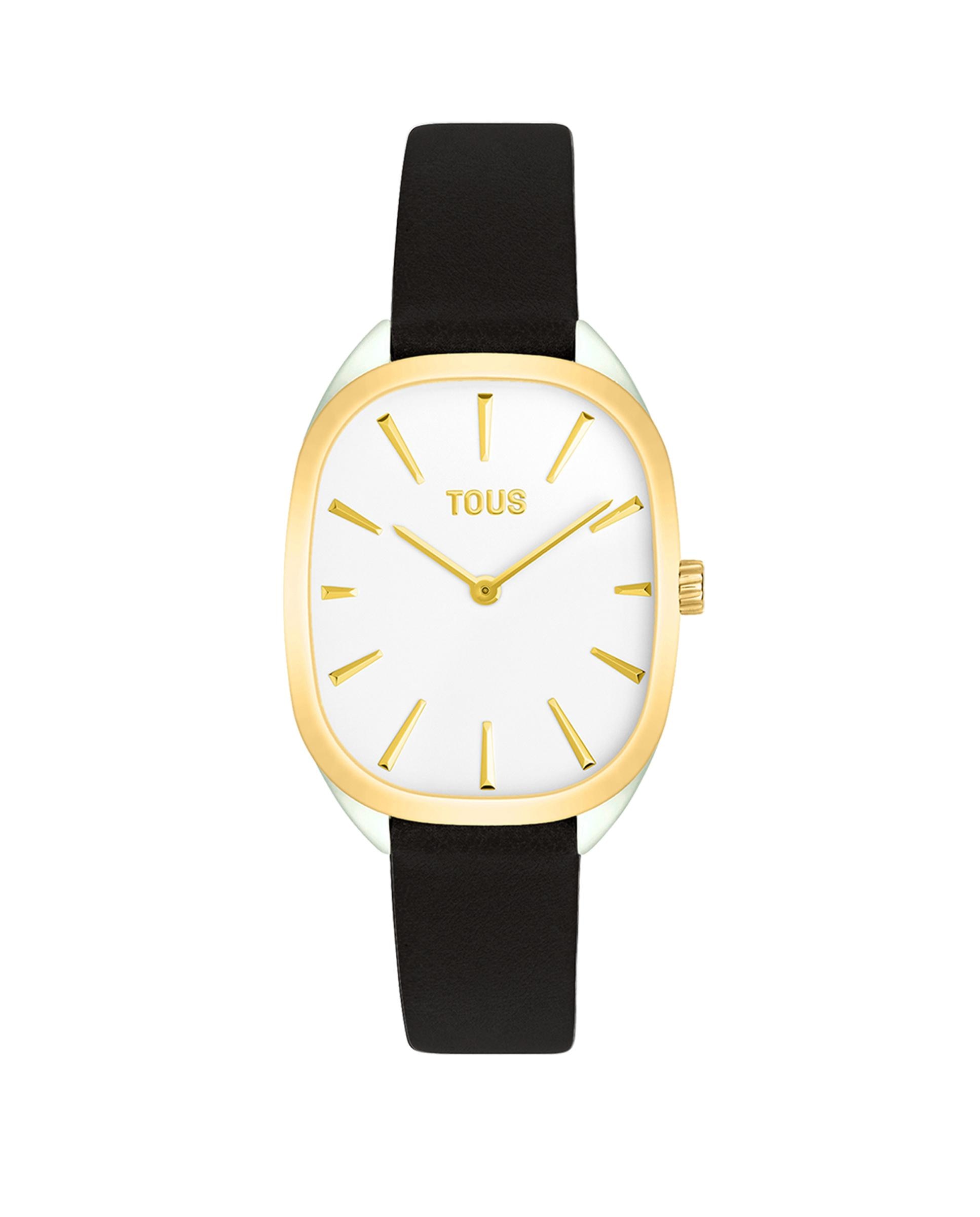 Relógio Analógico Heritage de Aço Ipg Dourado com Bracelete de Pele em Preto Dourado-1