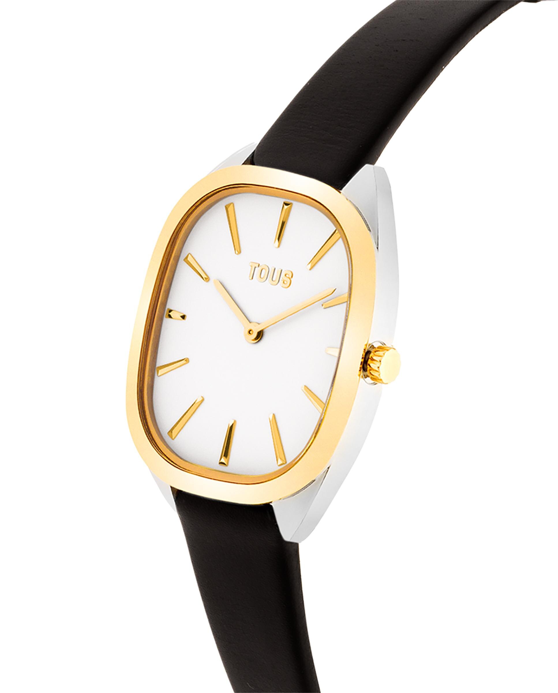 Relógio Analógico Heritage de Aço Ipg Dourado com Bracelete de Pele em Preto Dourado-2