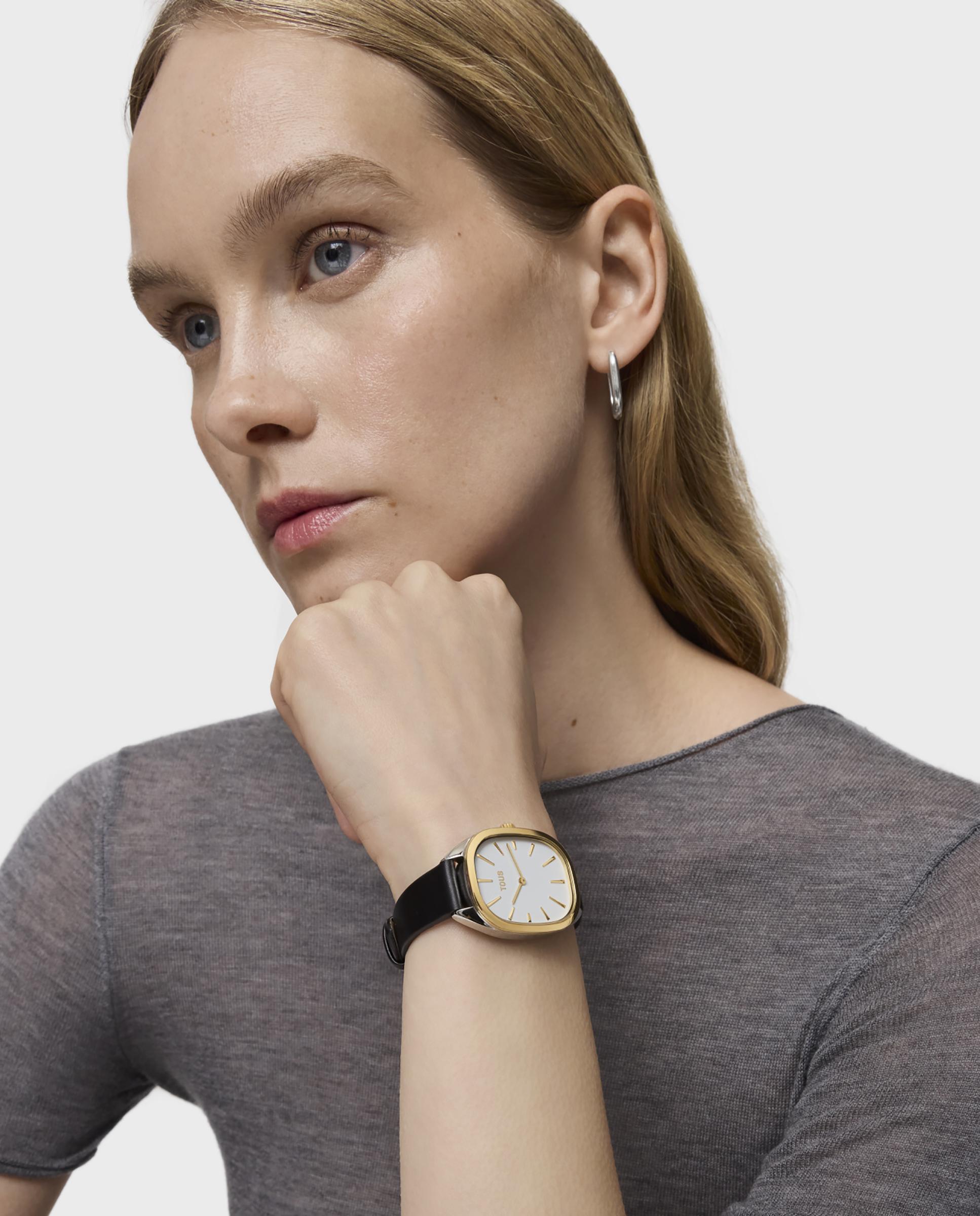 Relógio Analógico Heritage de Aço Ipg Dourado com Bracelete de Pele em Preto Dourado-4