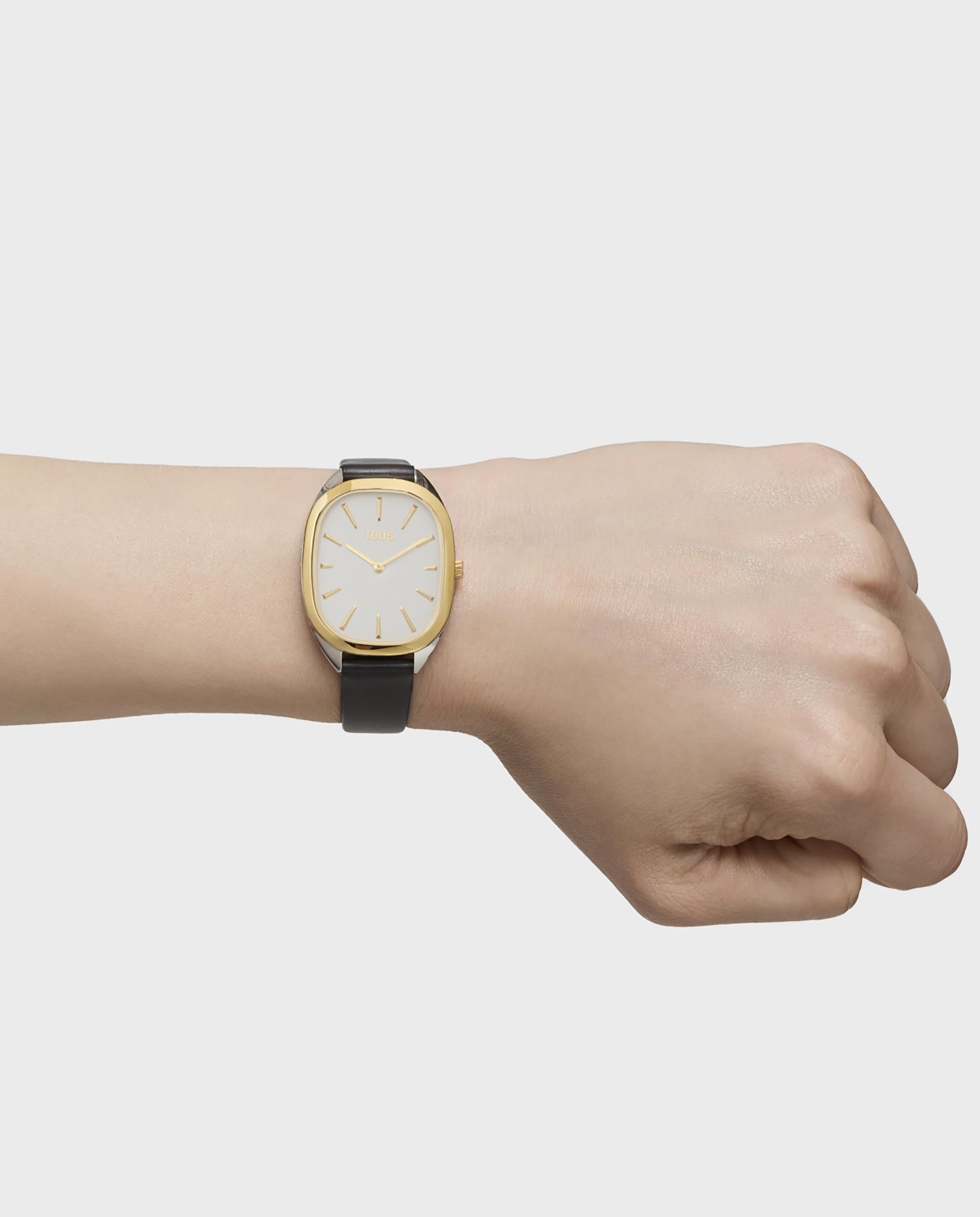 Relógio Analógico Heritage de Aço Ipg Dourado com Bracelete de Pele em Preto Dourado-5