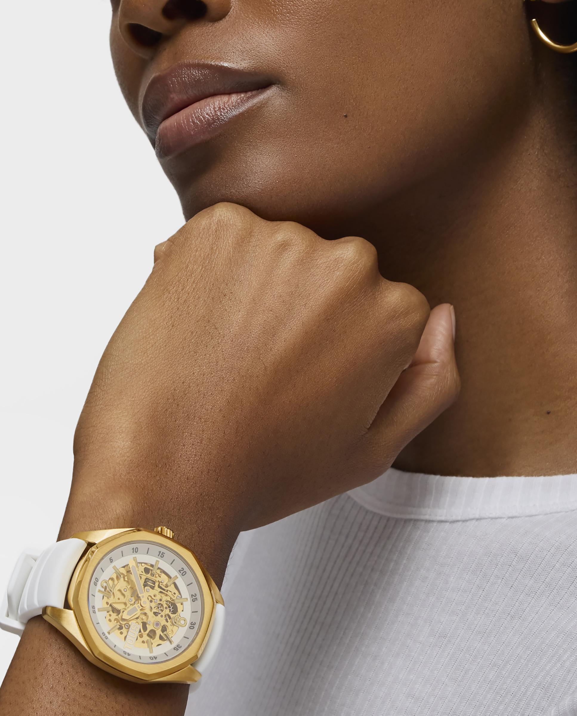 Relógio Automático Now Automático com Bracelete de Silicone em Branco Branco-5