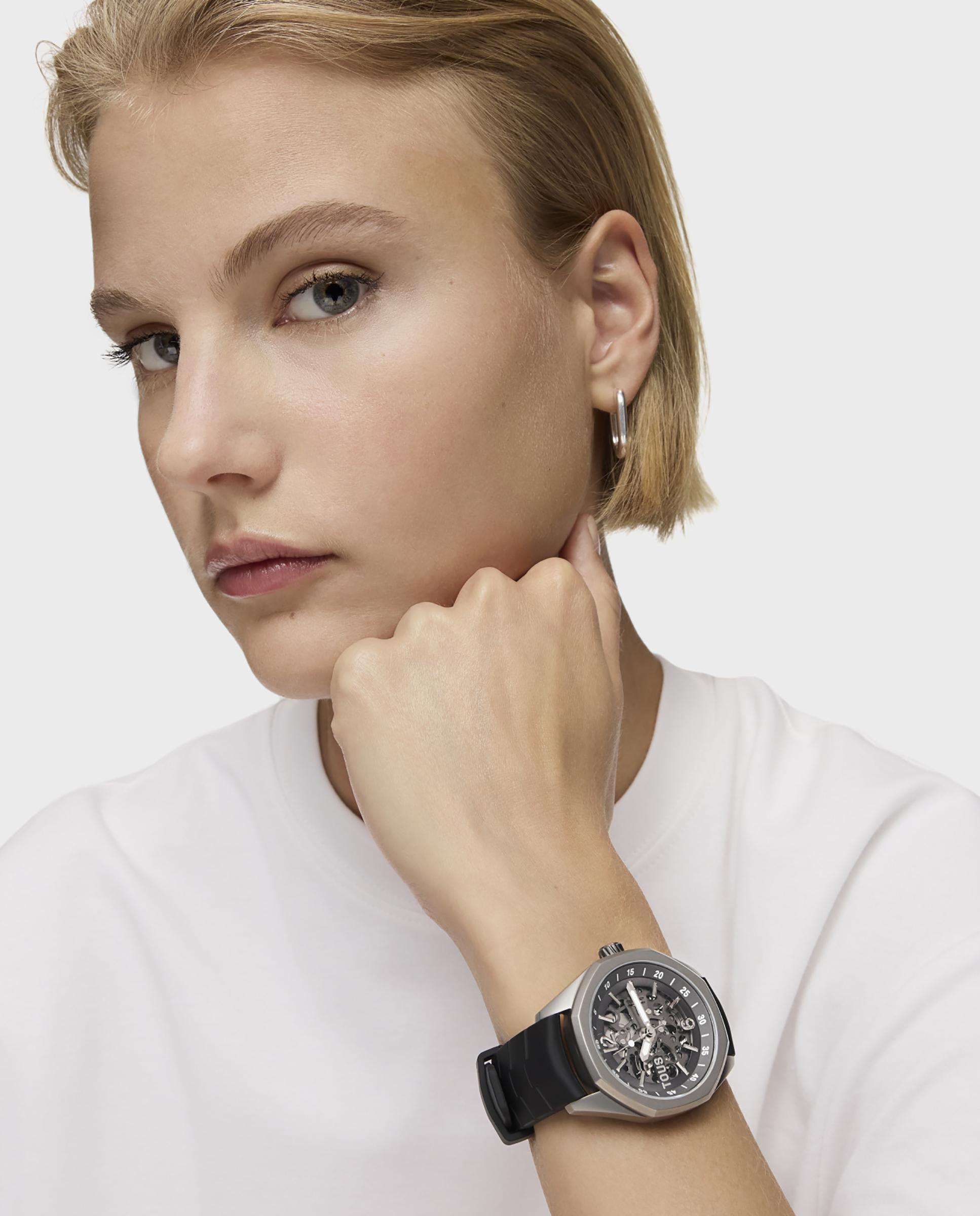 Relógio Automático Now Automático com Bracelete de Borracha em Preto Preto / Crómio-5