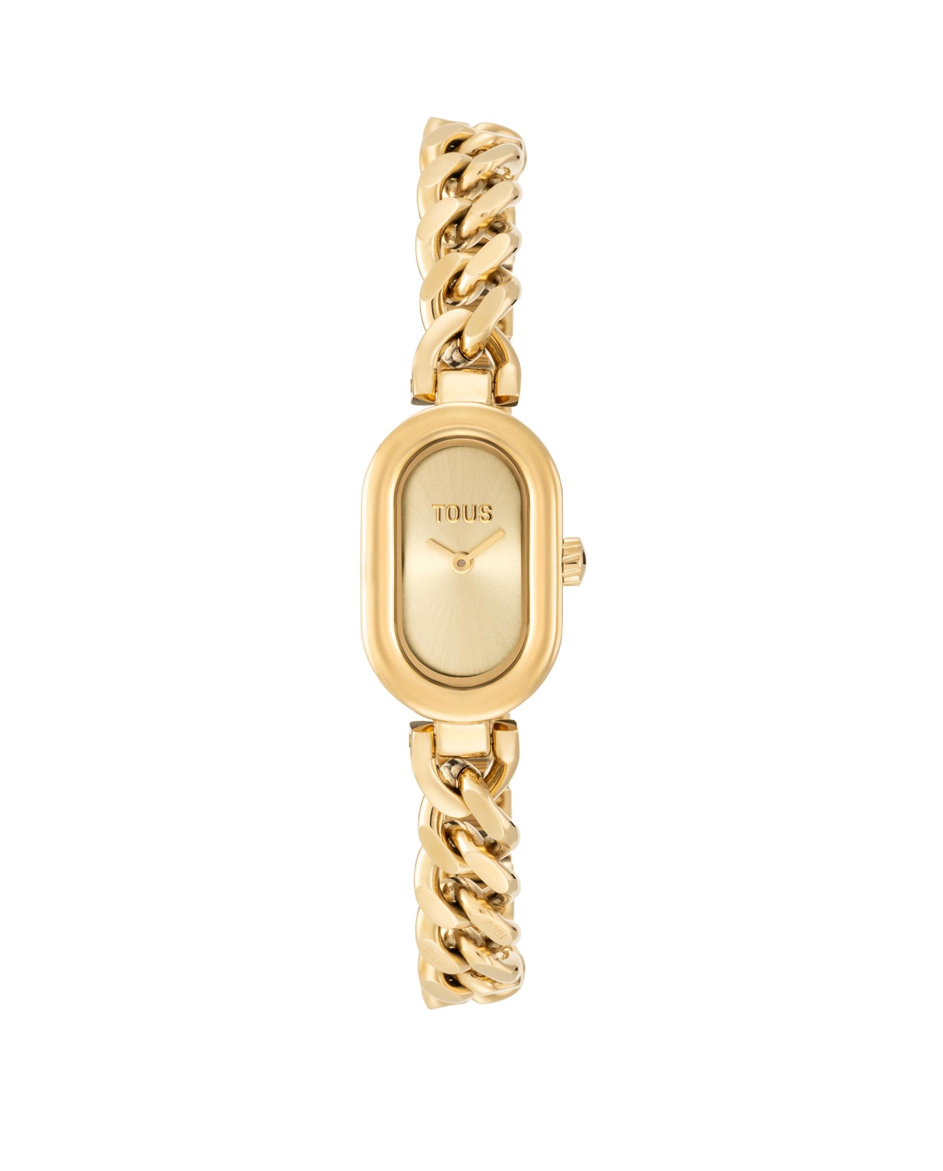 Reloj analógico oval time joya con brazalete cadena de acero dorada