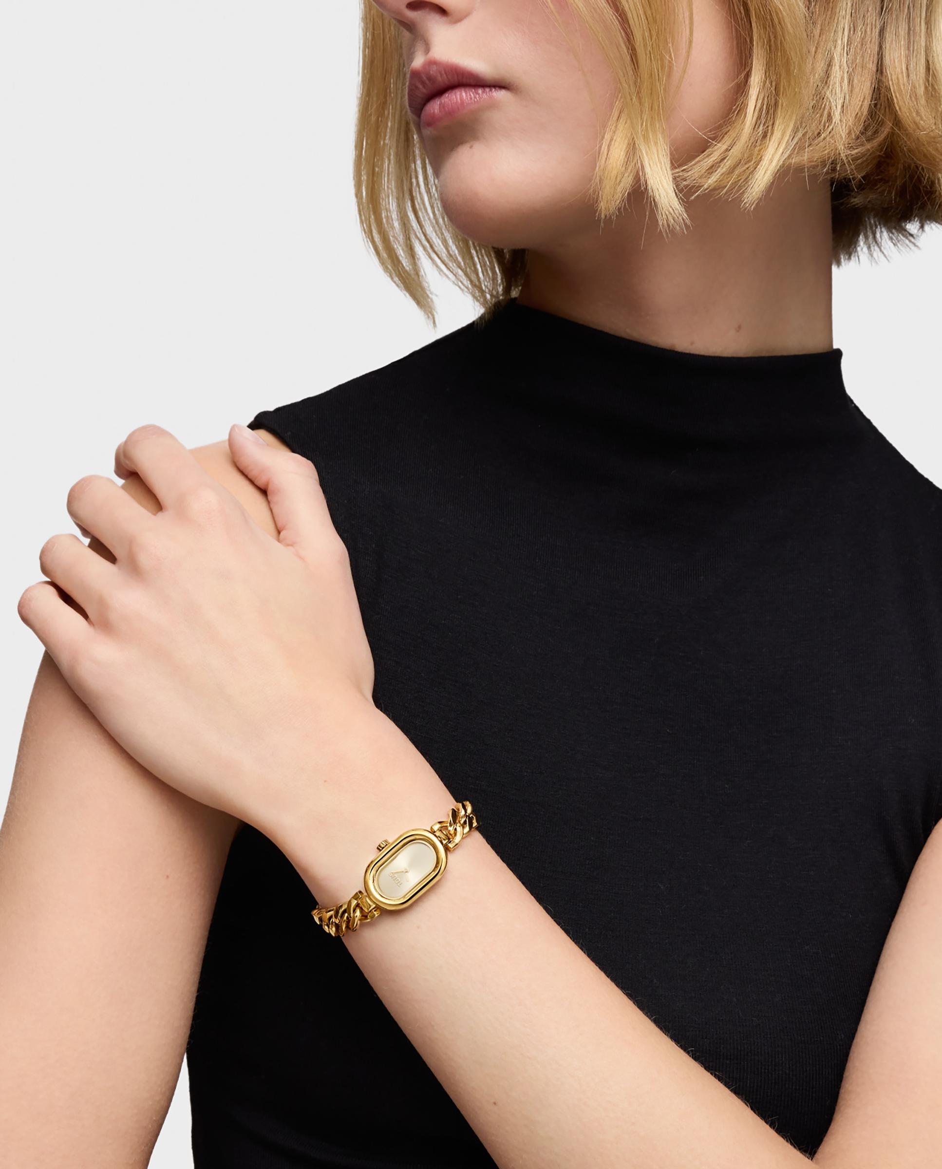 Reloj analógico oval time joya con brazalete cadena de acero dorada - Tous - Oro Oro-4