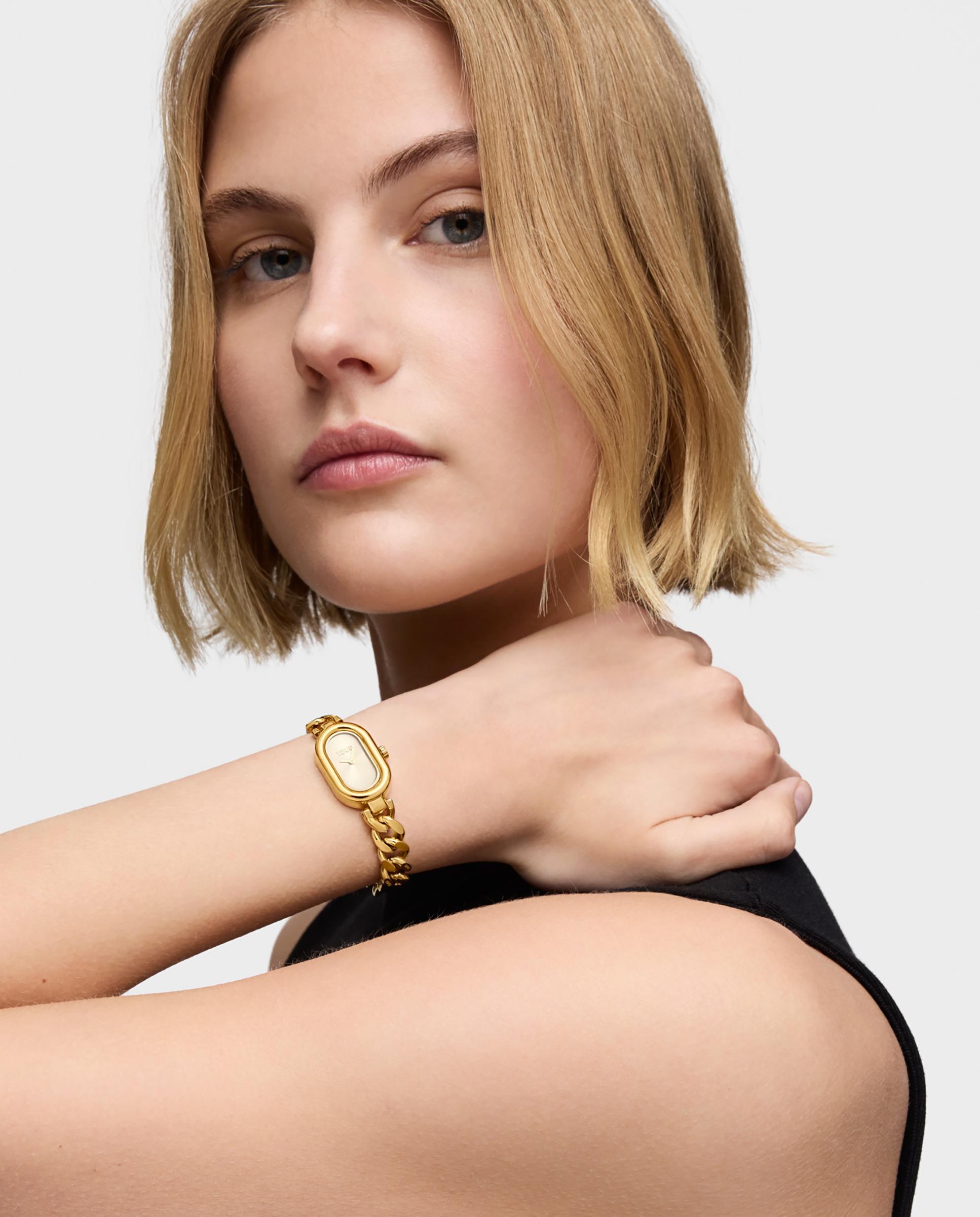 Reloj analógico oval time joya con brazalete cadena de acero dorada - Tous - Oro Oro-5