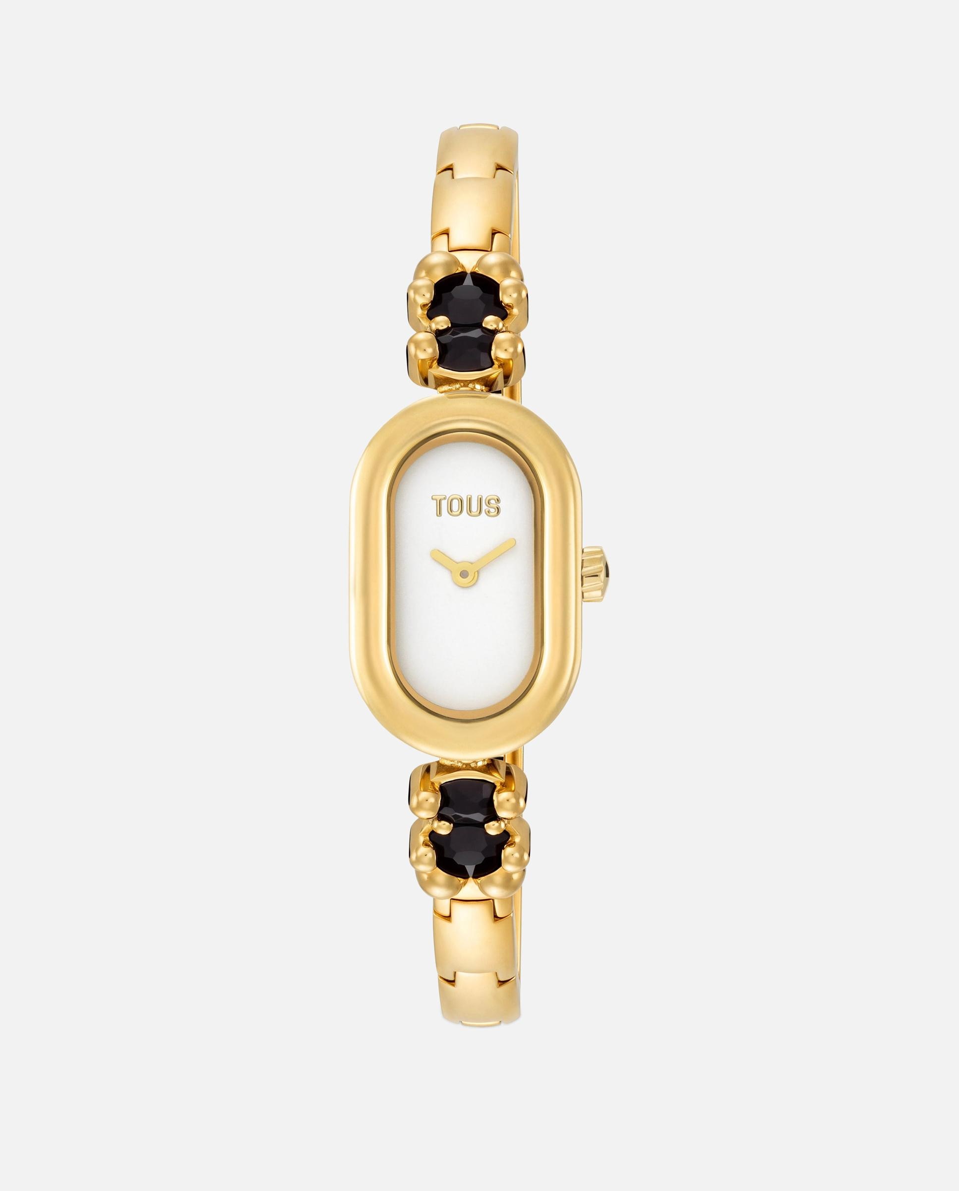 Imagen 0 de Reloj analógico de mujer con brazalete de acero y ónix tous color bear Dorado