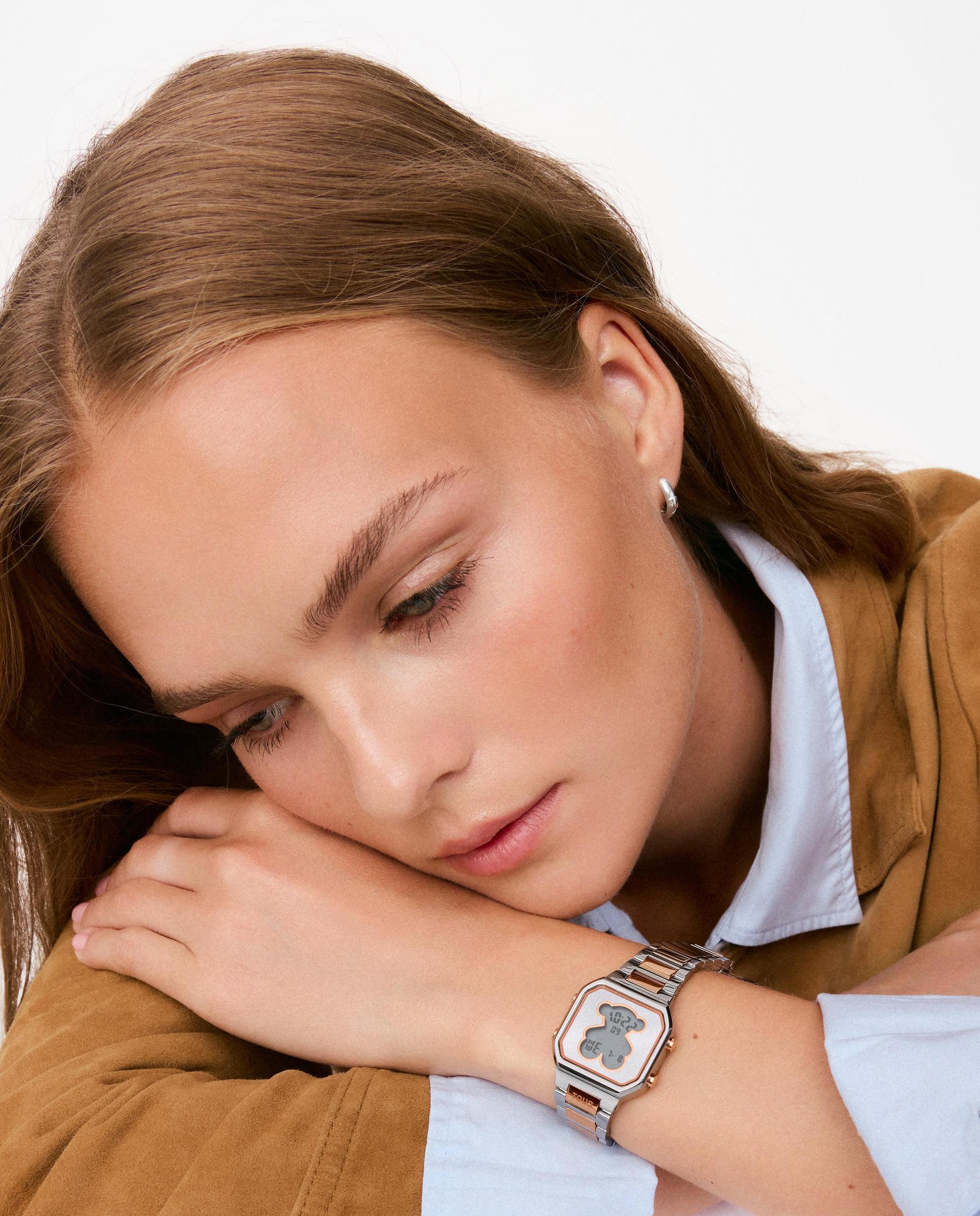 Reloj digital de mujer con brazalete de acero d-bear mini - Tous - Plata / Rosa Plata / Rosa-5