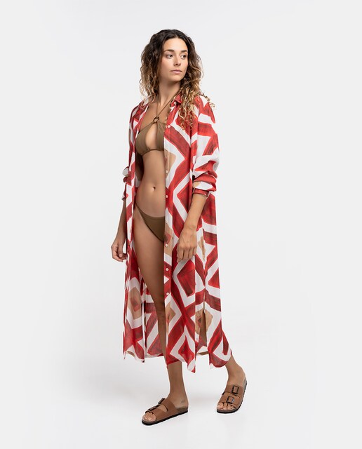 Imagen 0 de Túnica de viscosa Oceans Diary con estampado geométrico fucsia