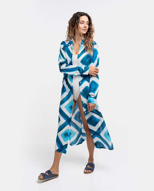 Imagen 0 de Túnica de viscosa Oceans Diary con estampado geométrico azul