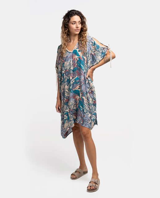 Imagen 0 de Caftán de viscosa Oceans Diary con estampado floral en azul