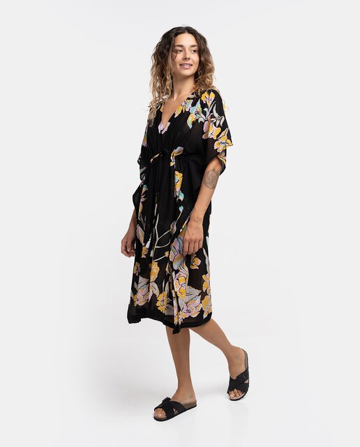 Imagen 0 de Caftán de algodón Oceans Diary con estampado floral en negro