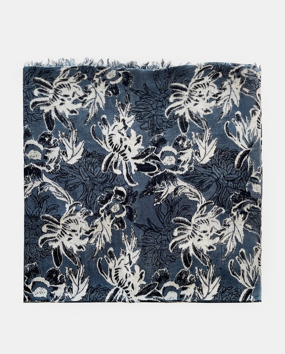Pañuelo de lana con estampado floral - Abbacino - Azul / Blanco Azul / Blanco-1
